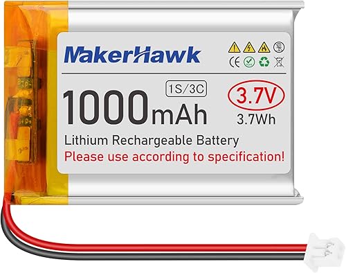 MakerHawk 3.7V Lipo Battery 1000mAh 803040 Batería recargable Batería de polímero de litio con conector micro PH1.25 Circuito de protección