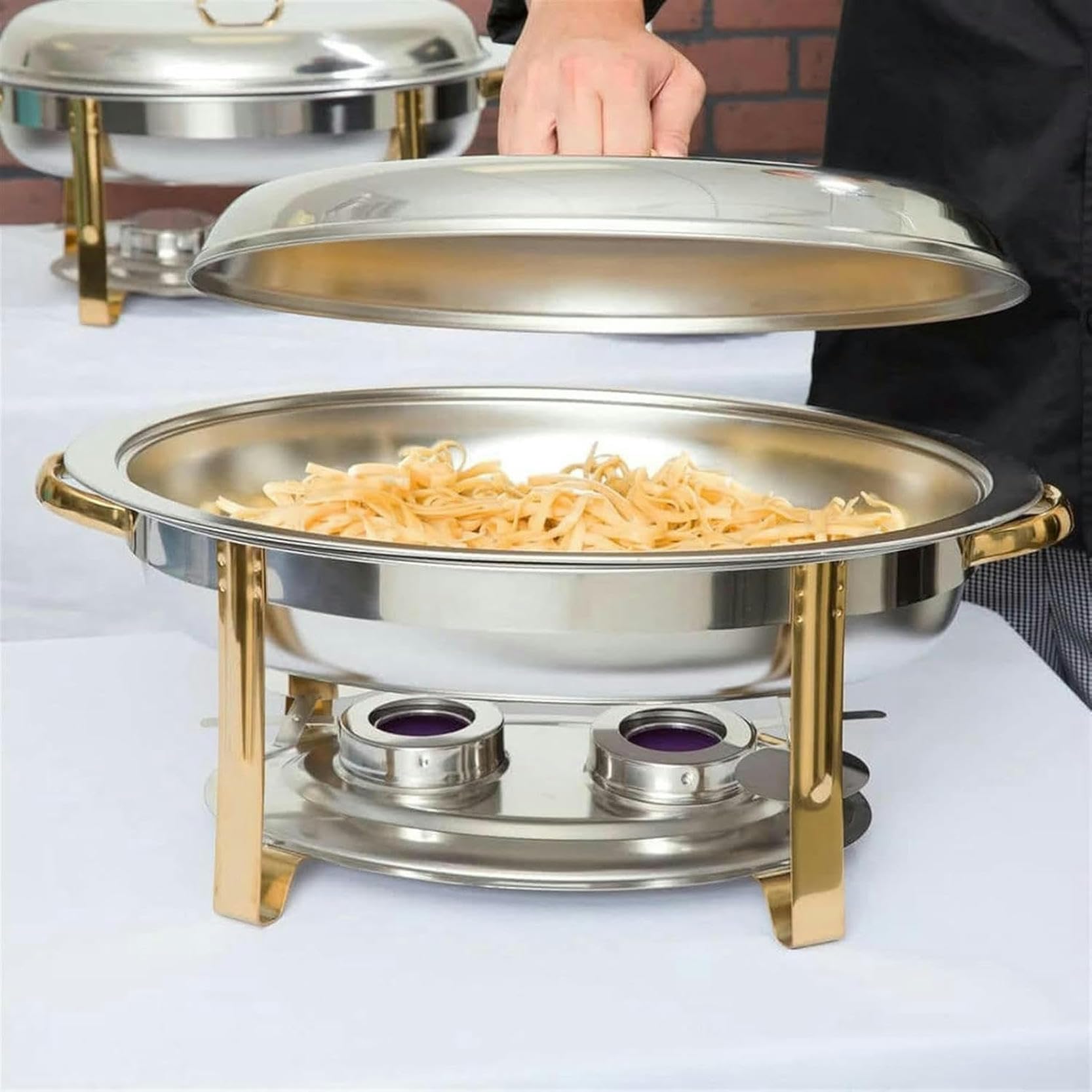 Set da Buffet con Scaldavivande in Acciaio Inox,Set da Buffet per Catering Ovale da 6 QT