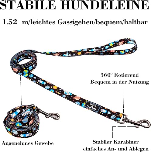 Miniatura 7 de Roses&Poetry Collar y correa de perro para perros medianos y grandes, ajustable y duradero de 5 pies para correa de entrenamiento de perros (negro y