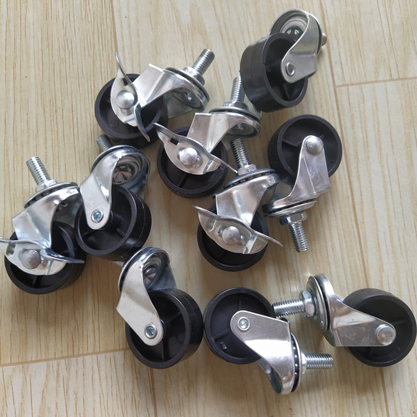 Lenkrollen Möbelrollen Lenkrollen mit Gewindeschaft M8 x 15 mm, 4er Set, Schreibtischstuhl-, Bürostuhl-, Möbelrollen, Ersatz-Lenkrollen aus Gummi(2 Braked+2 Swivel)