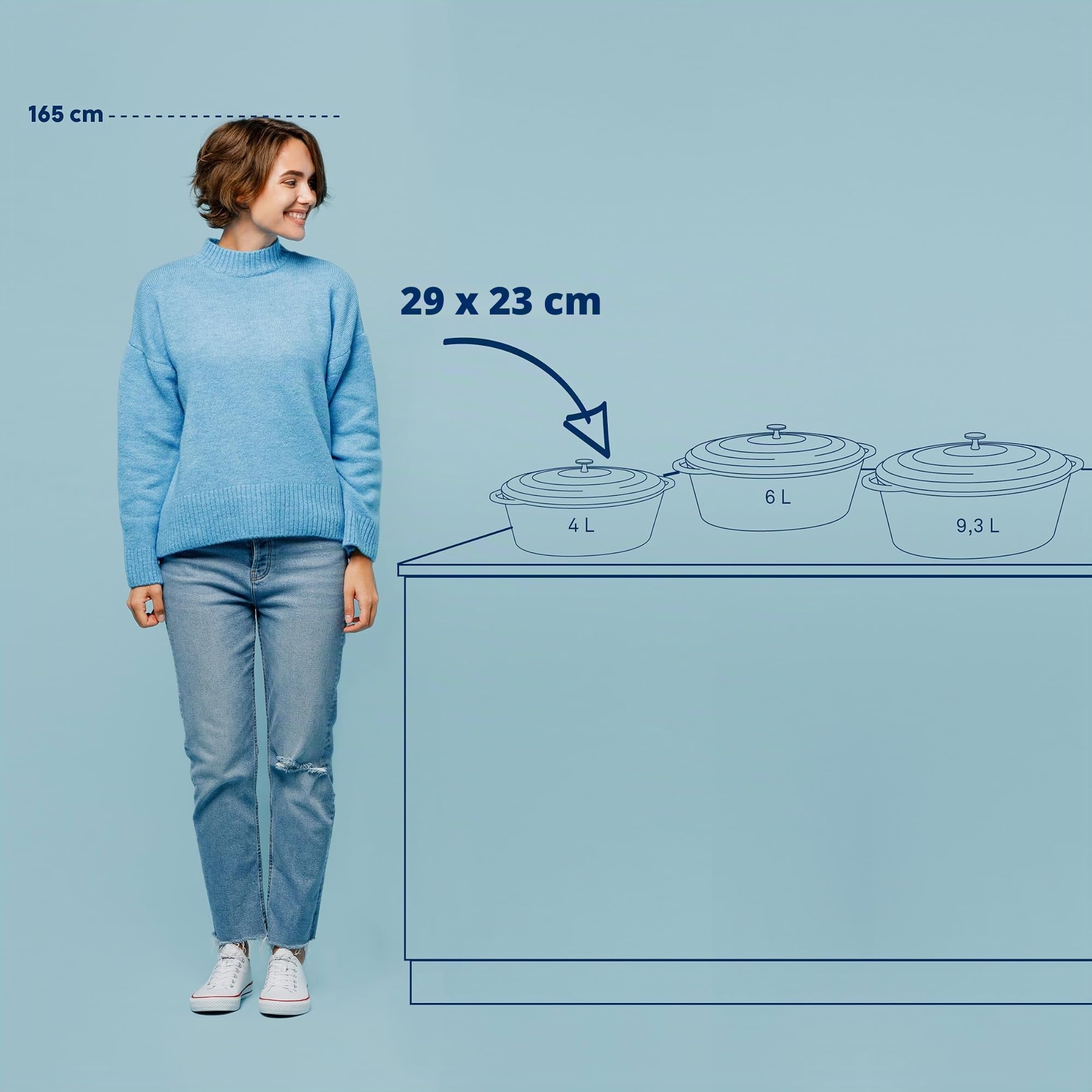 kela Casseruola ovale in ghisa da 4 litri, Dutch Oven Calido, per cottura a induzione con coperchio, pentola in ghisa smaltata, grigio chiaro