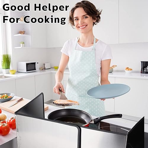 Miniatura 10 de Protector contra salpicaduras de grasa, 2 piezas, protector contra salpicaduras de 2 caras para estufa, protector contra salpicaduras plegable