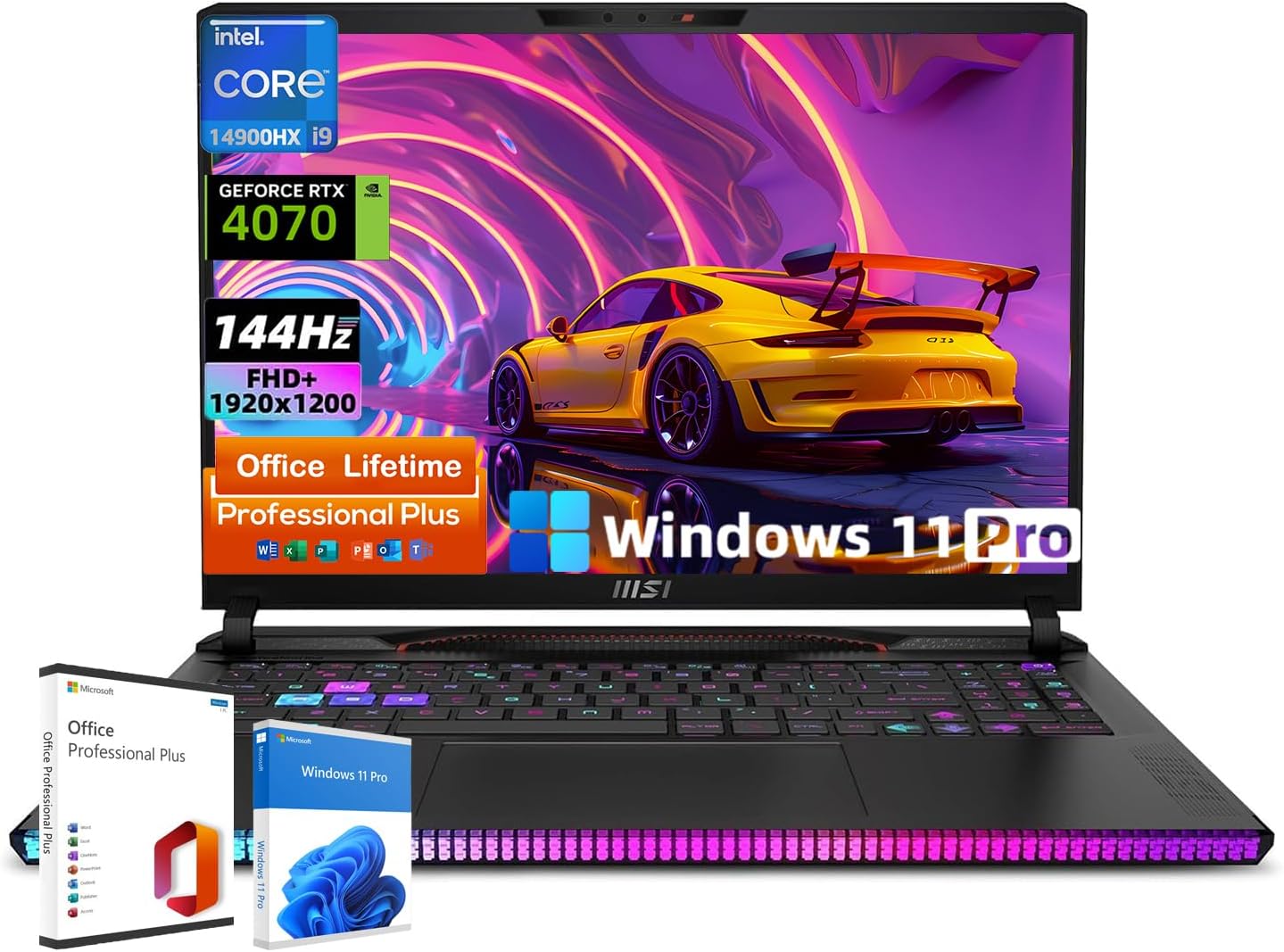 MSI Raider GE68HX Gaming Laptop - Intel 24-core i9-14900HX(Up to 5.8GHz), GeForce RTX 4070, 16" FHD+ IPS 144Hz, Backlit KB, Wi-Fi 7, MS Office Lifetime, Win 11 Pro (32GB DDR5 | 1TB SSD)