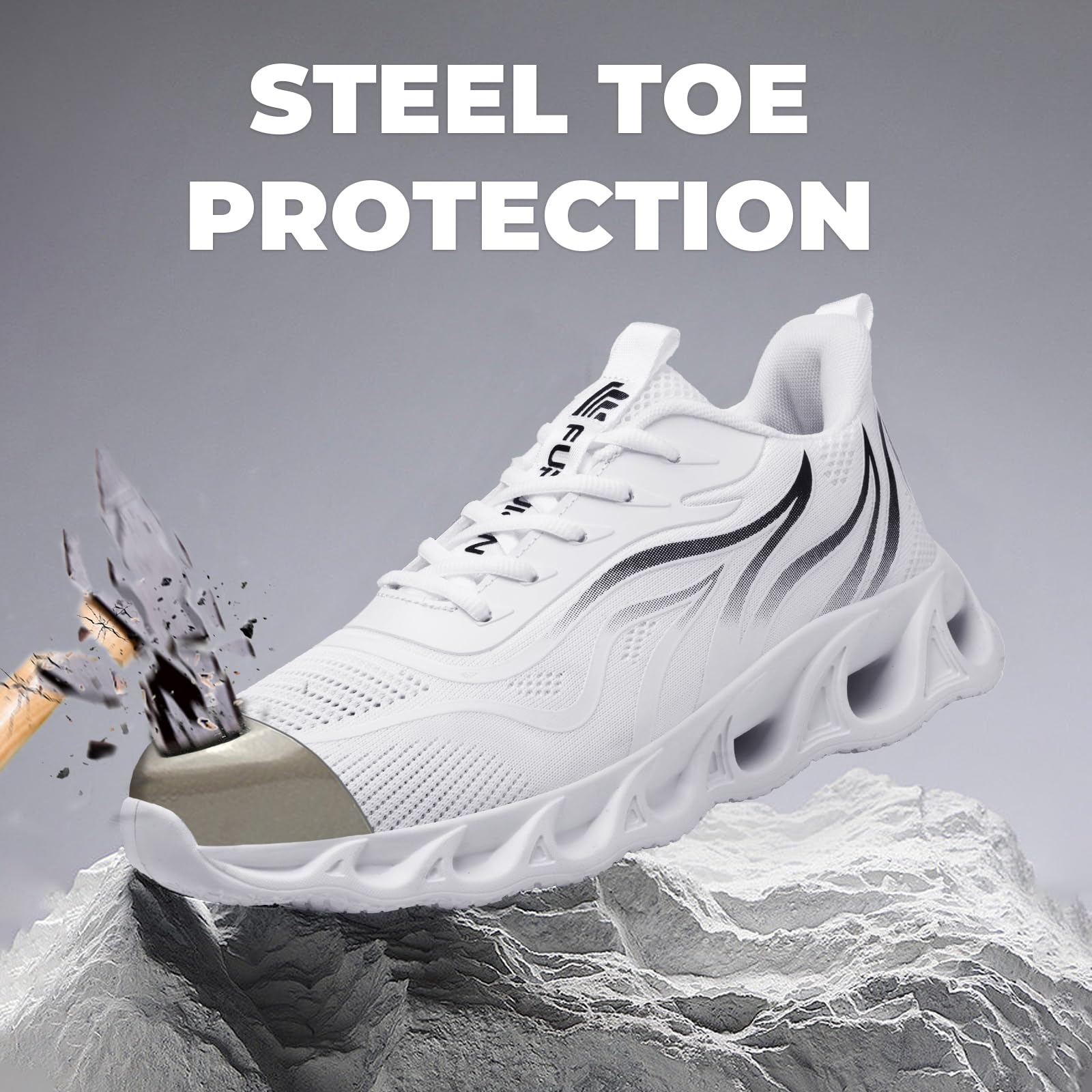 Furuian Zapatos de punta de acero para hombres y mujeres, ligeros, indestructibles, zapatos de trabajo de seguridad, cómodos, tenis de trabajo a prueba de pinchazos