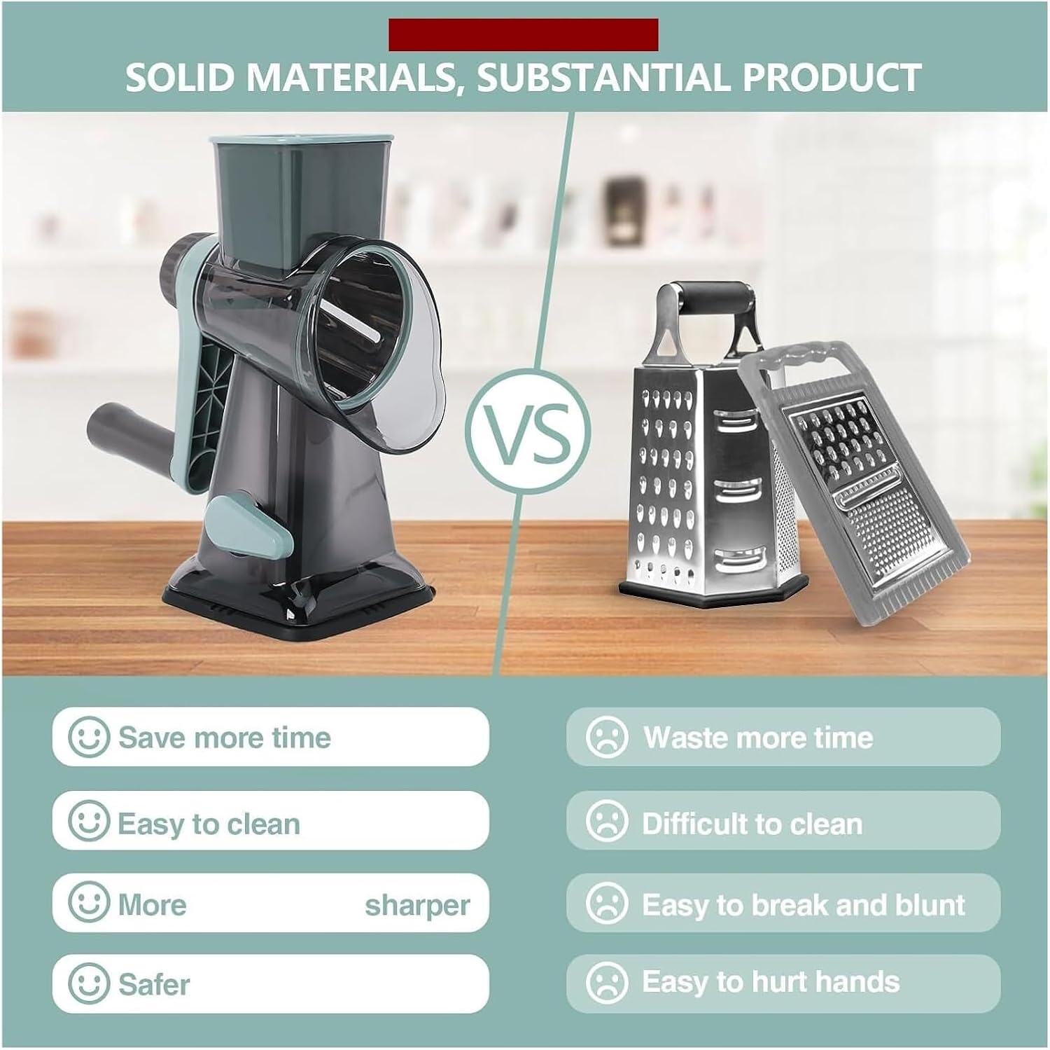 Fit for Rotary Cheese Grater with Non-Slip Suction Base, Versatile Cheese Shredder & Food Slicer for Cheese, Carrots, Cucumbers, Nuts, Compact Easy Clean Kitchen Tool (Gray)(Light Blue)