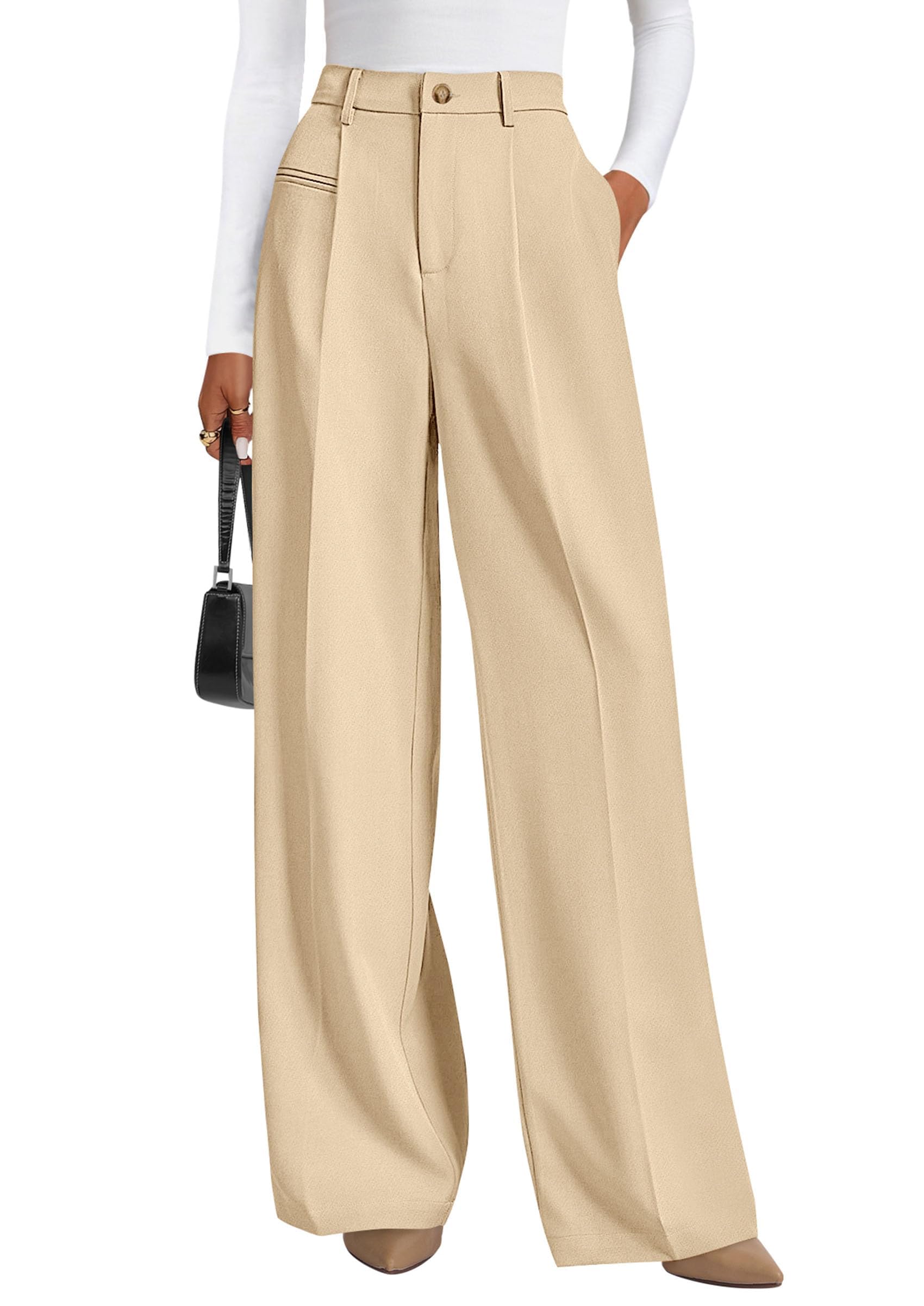 PRETTYGARDEN Women's Tailored Wide Leg Work Dress Pants | High Waisted Flowy Business Casual Palazzo Pants, Professional Office Trousers Slacks, Interview Outfits, Work Clothes