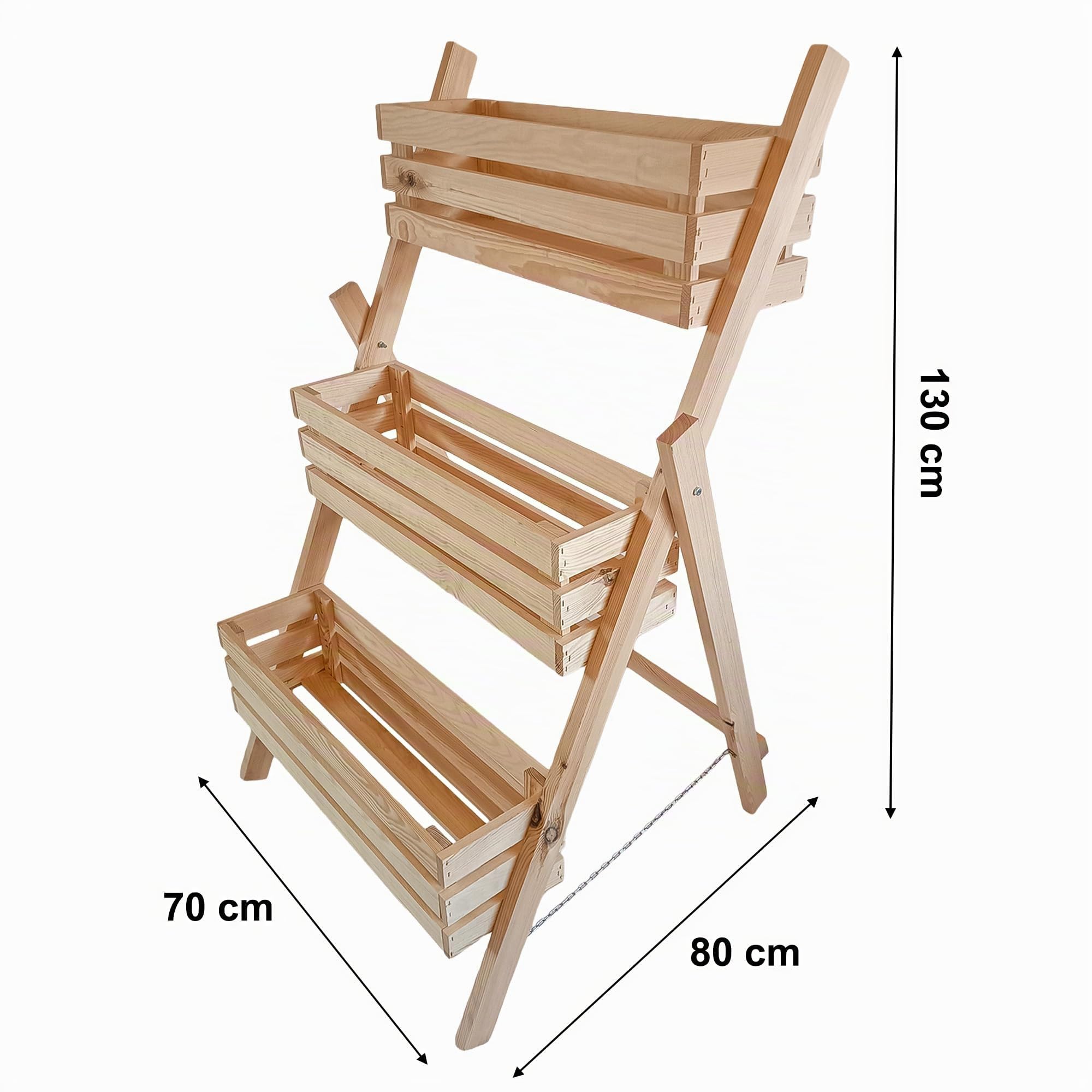 MG Design Support Plantes en Bois 80 x 130 cm – étagère à Plantes 3 Niveaux, adapté pour bac 60 cm, pour Fleurs, Herbes et légumes, jardinière Verticale pour Jardin et terrasse