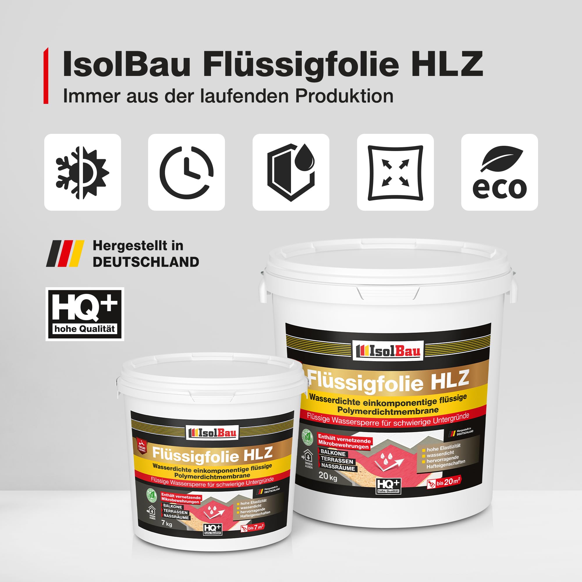 Flüssigfolie HLZ 7kg - Dichtfolie für kritische Untergründe - Wasserdichte Abdichtung für innen & Außenbereich - für Wand & Boden - Balkonabdichtung, Wasserstop, für Fliesen und Holz