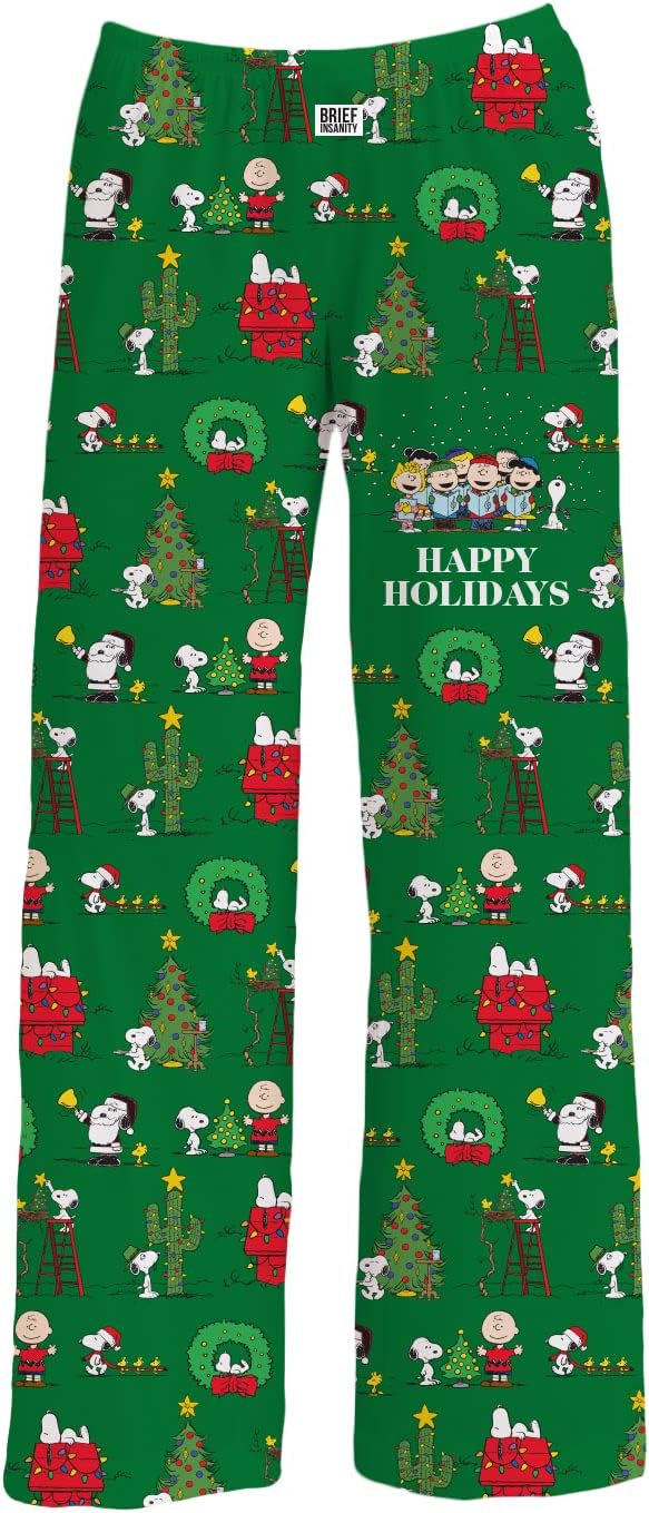Snoopy Unisex Lounge Pajama Pants - Loose-Fit, Ultra-Soft, Holiday Wear - Snoopy Happy Holidays Sleep Bottoms