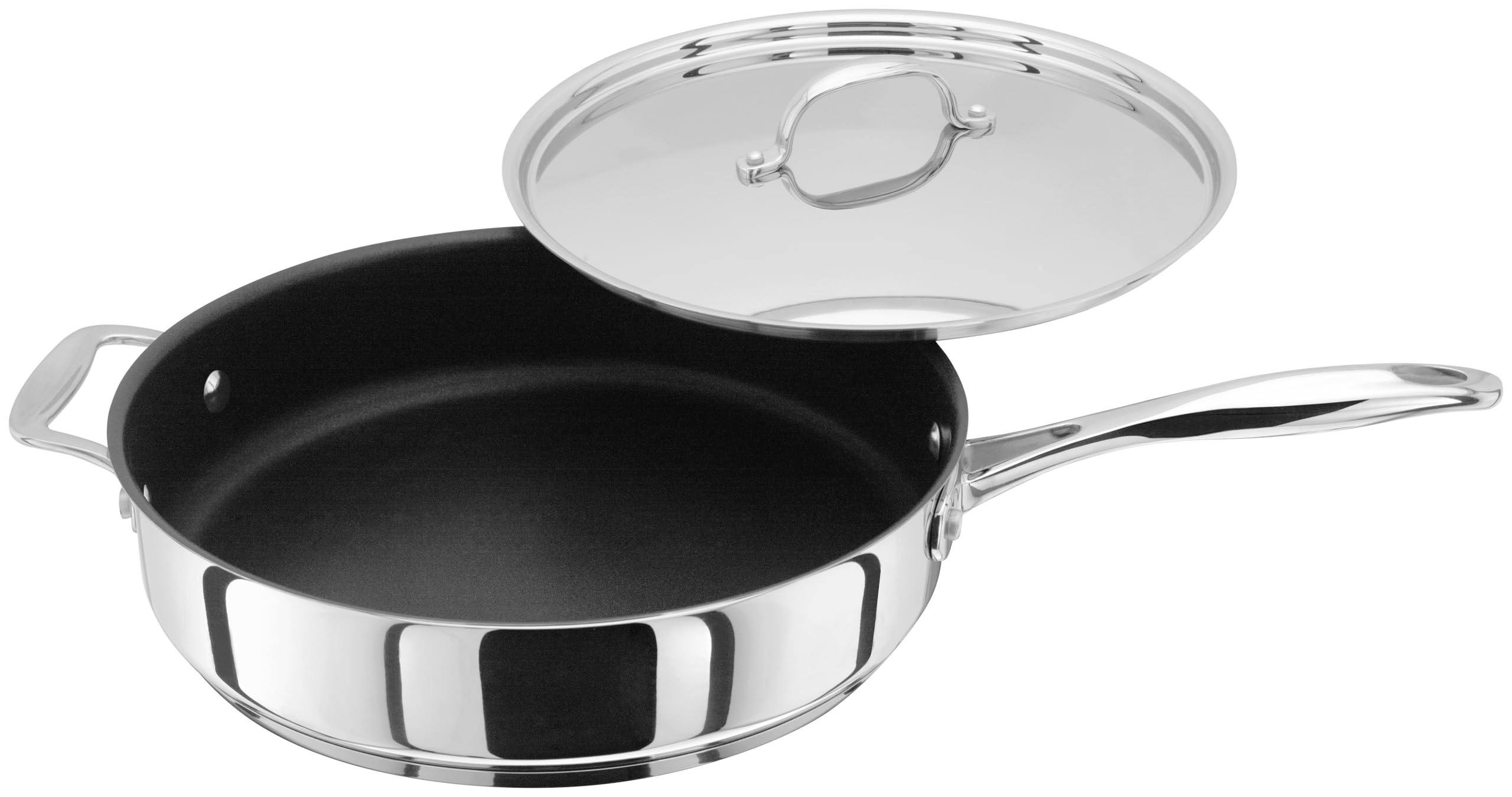Stellar Saute - Padella antiaderente con manico alto 28 cm, in acciaio INOX, colore: argento, 28 cm
