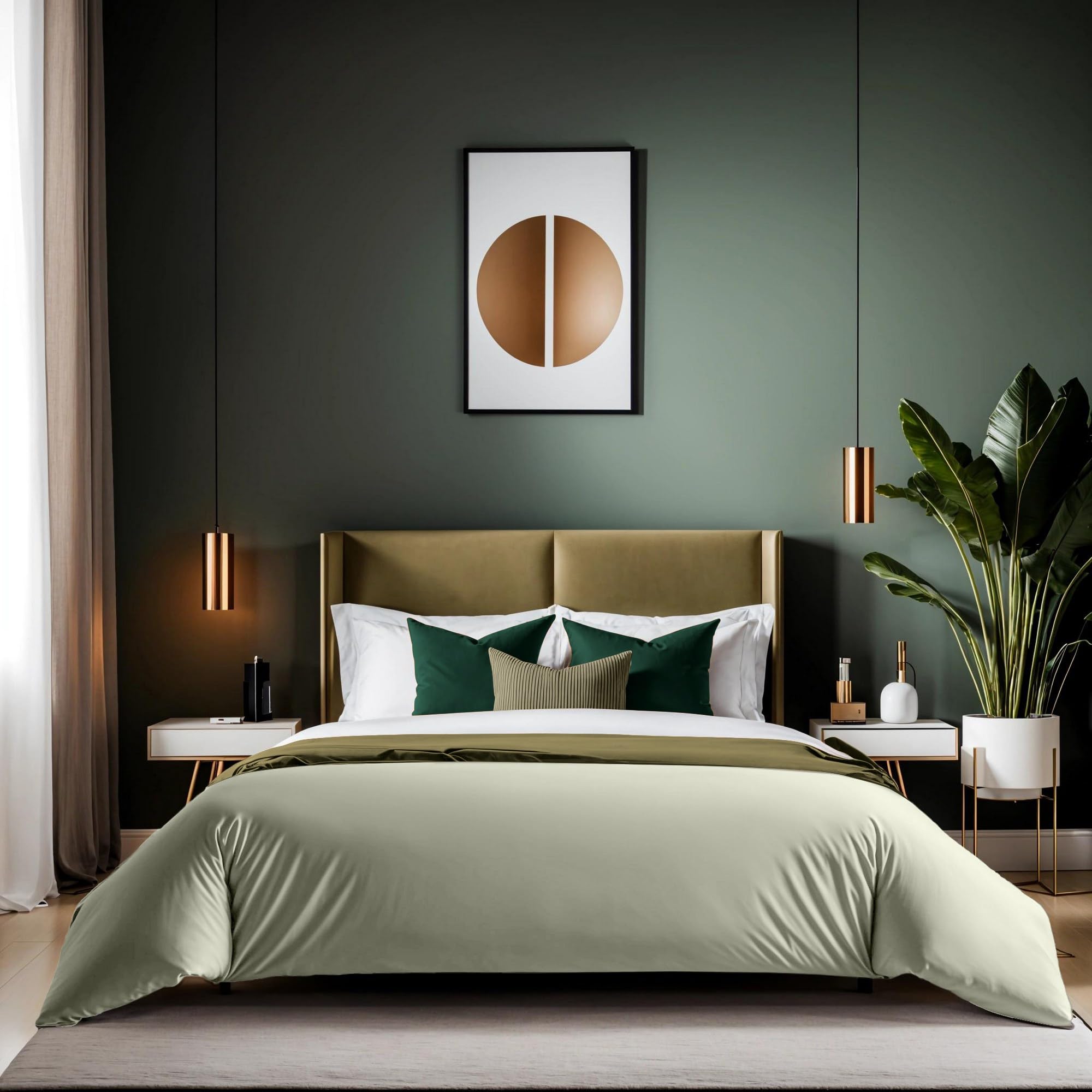 Housse de couette 155x220 cm en coton ranforcé vert pour lit simple
