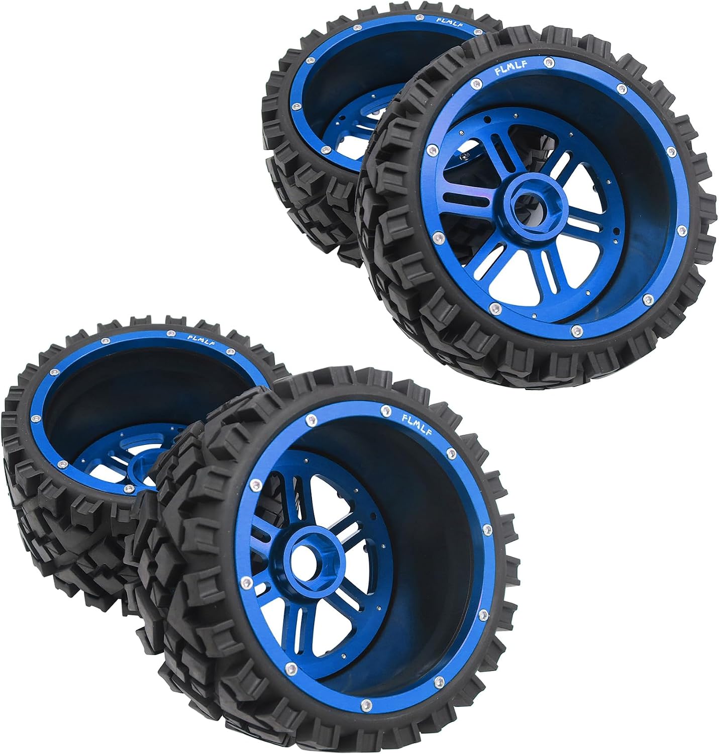 FLMLF Metal Front and Rear Hexagonal Rim Tires Kit Blue for 1/5 HPI Baja 5B RC CAR Parts