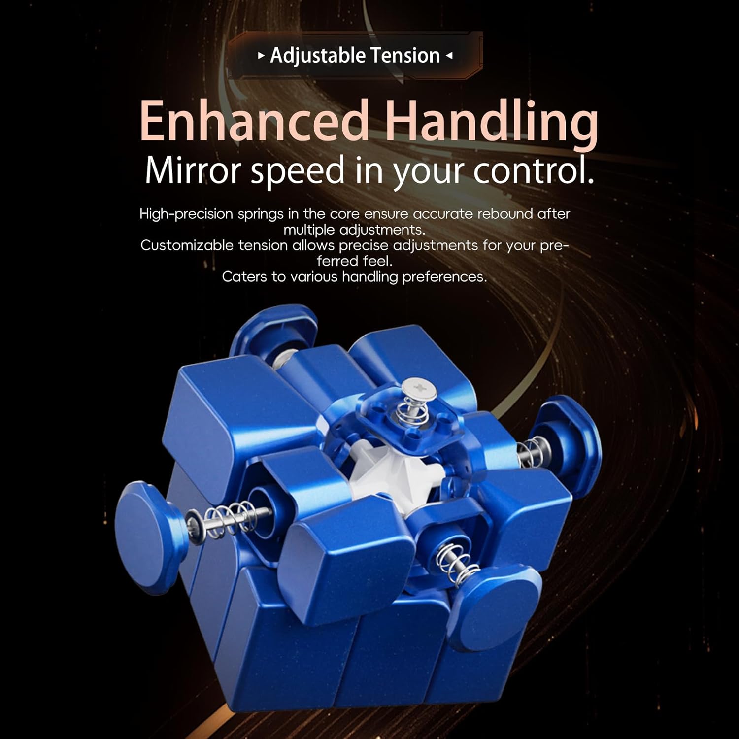 Vnitřní view of the Moyu Mirror Cube V2 showing the adjustable tension mechanism with springs