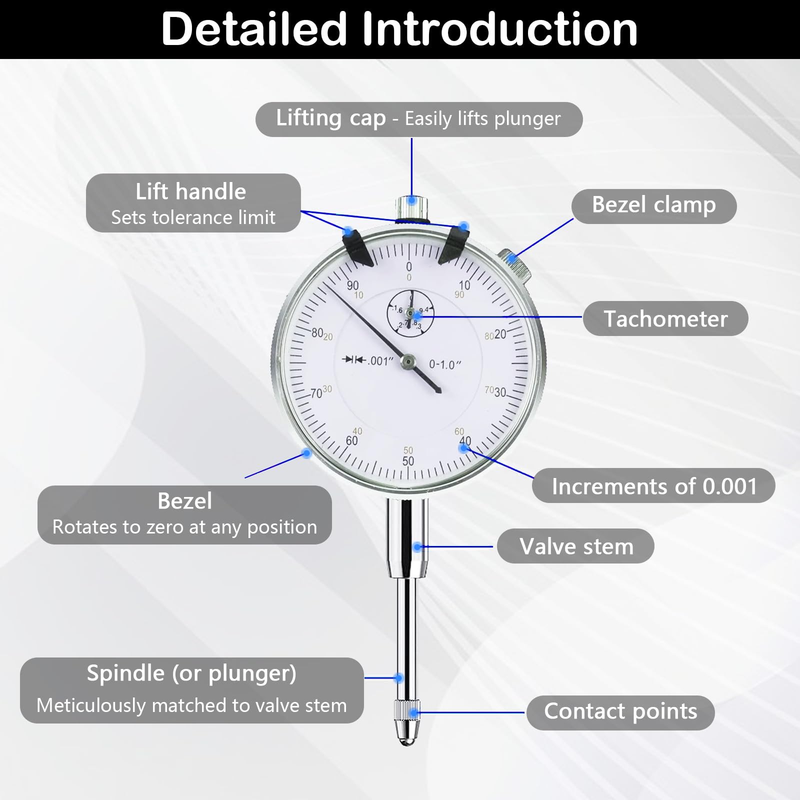 Reloj Comparador de Precisión, 0,01 mm de Lectura Rango 10 mm Brazo Flexible con Abrazadera Soporte para Laboratorio Taller Impresora 3D Reparación de Motores e Ingeniería Mecánica
