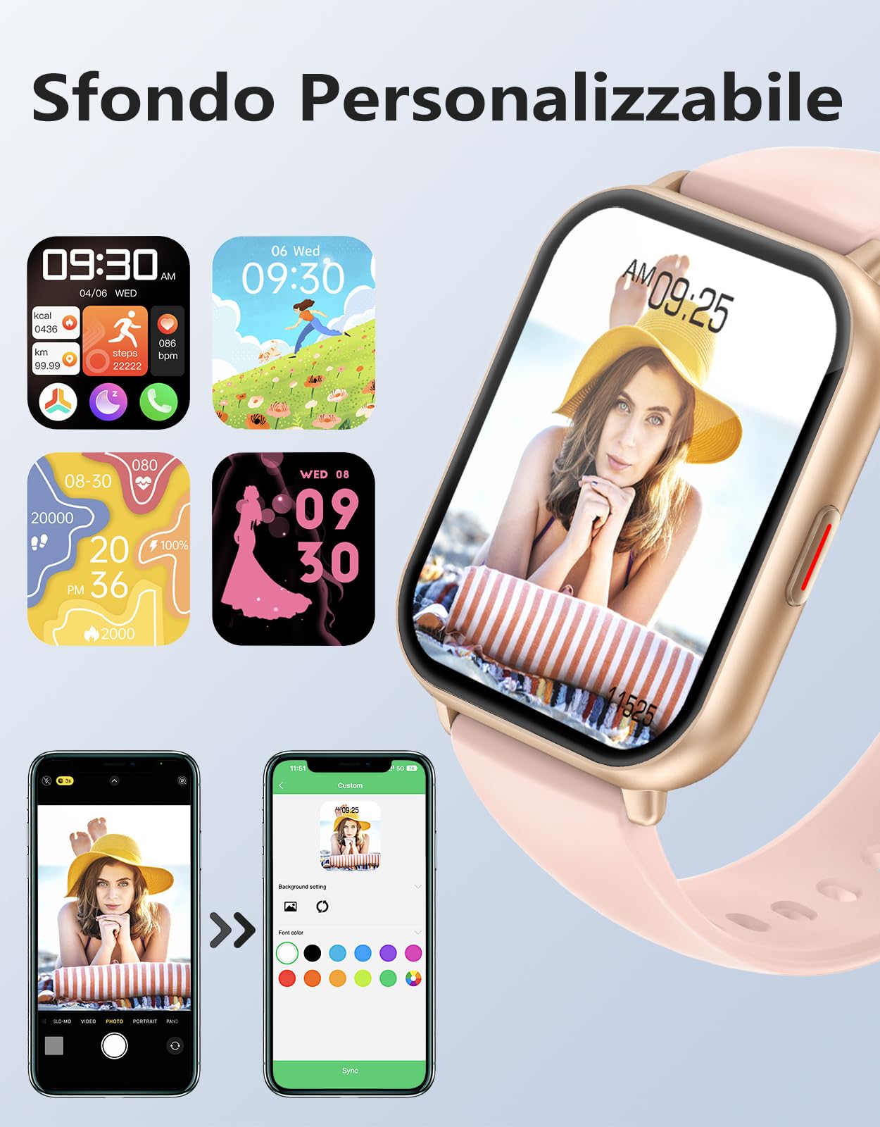 RUIMEN Smartwatch Donna Chiamate Bluetooth Musica Orologio Sportive Contapassi da Polso Cardiofrequenzimetro Saturazione Ossigeno Fitness Tracker Ciclo Mestruale Controllo Sonno per Android iOS Rosa