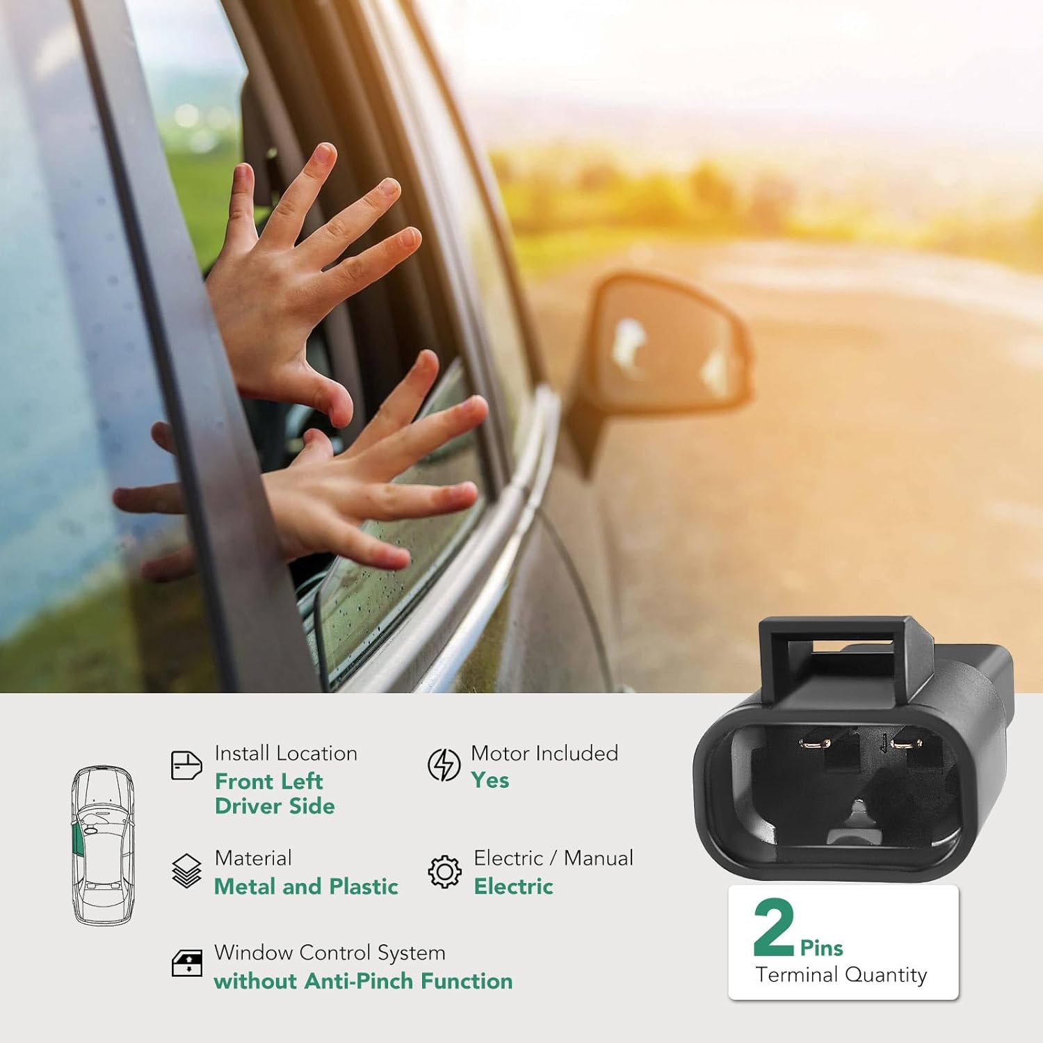 YHTAUTO Front Driver Side Power Window Regulator with 2-Pin Motor Assembly Compatible with Chevrolet Impala 2006-2013 3.5L 3.6L 3.9L 5.3L, Impala Limited 2014-2016 3.6L, Sedan