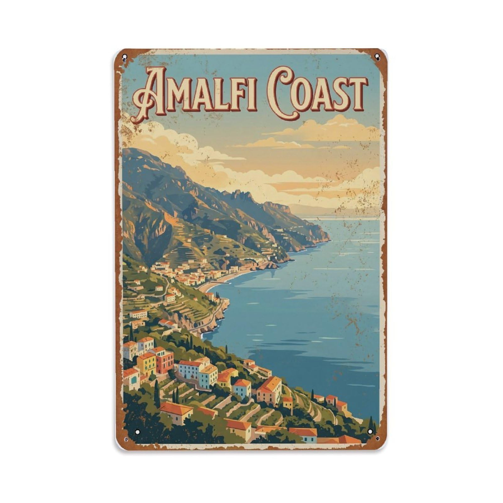 Vintage Travel Vista Italy Panoramic Metal Tin Sign Plaque Wall Decor for Cafe, Club Bar, Office, Home Garden Metal Poster 8x12Inch
