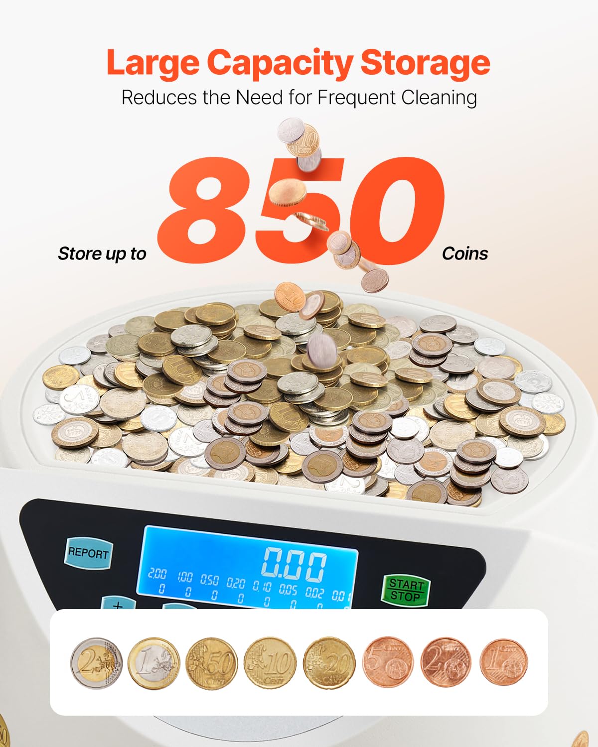 VEVOR Compteuse de Pièces Euros 8 Types 850PCs Écran LCD