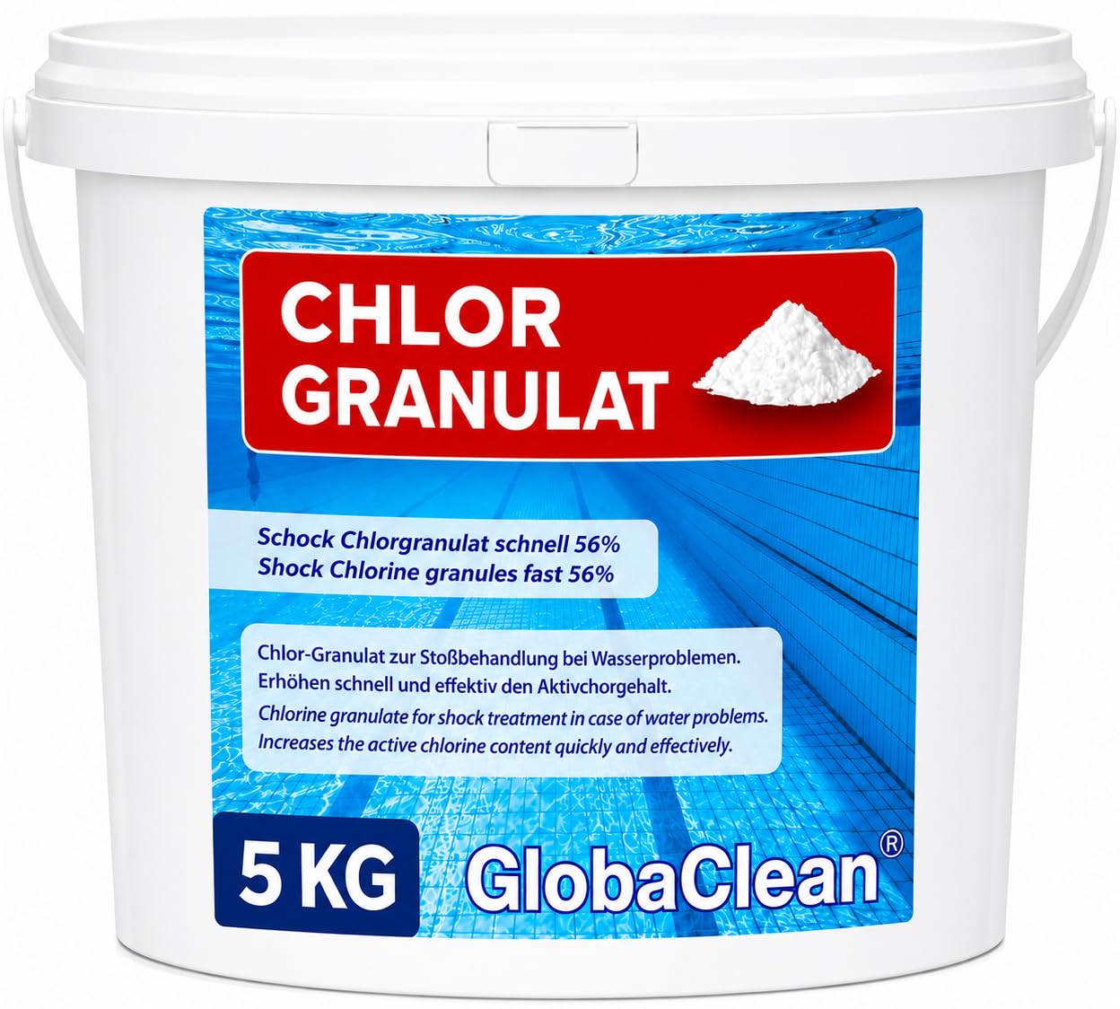 Chlorgranulat für Pool 5kg – Schnelllösliches Chlor Granulat mit 56% Aktivchlor – für Poolpflege, Schockchlorung & Stoßchlorung – gegen Algen & Bakterien
