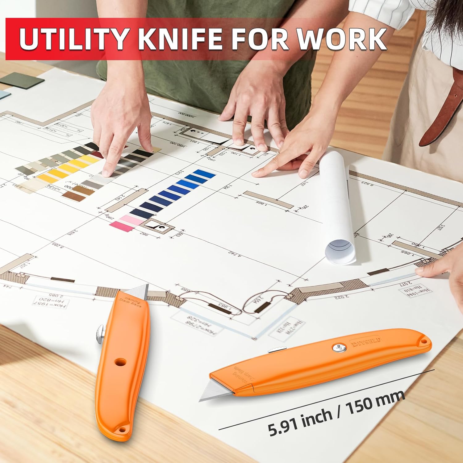 DIYSELF 30 Pack Box Cutter Heavy Duty Aluminium Shell Utility Knife | SK5 Steel Sharp Blade | Retractable Knife for Cutting Cartons, PVC Pipe Cutter (30, Orange)