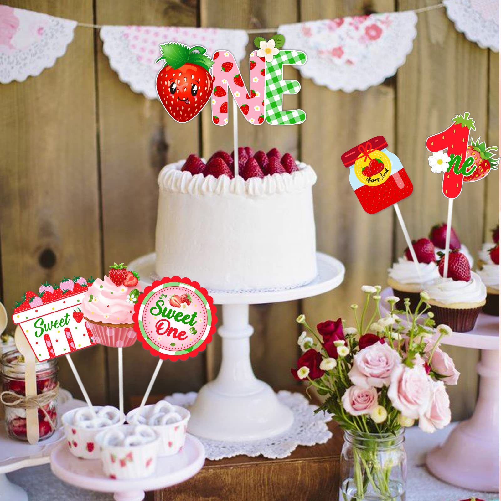 11 PCS Strawberry Sweet One Honeycomb Centerpieces Berry First Birthday Decor
