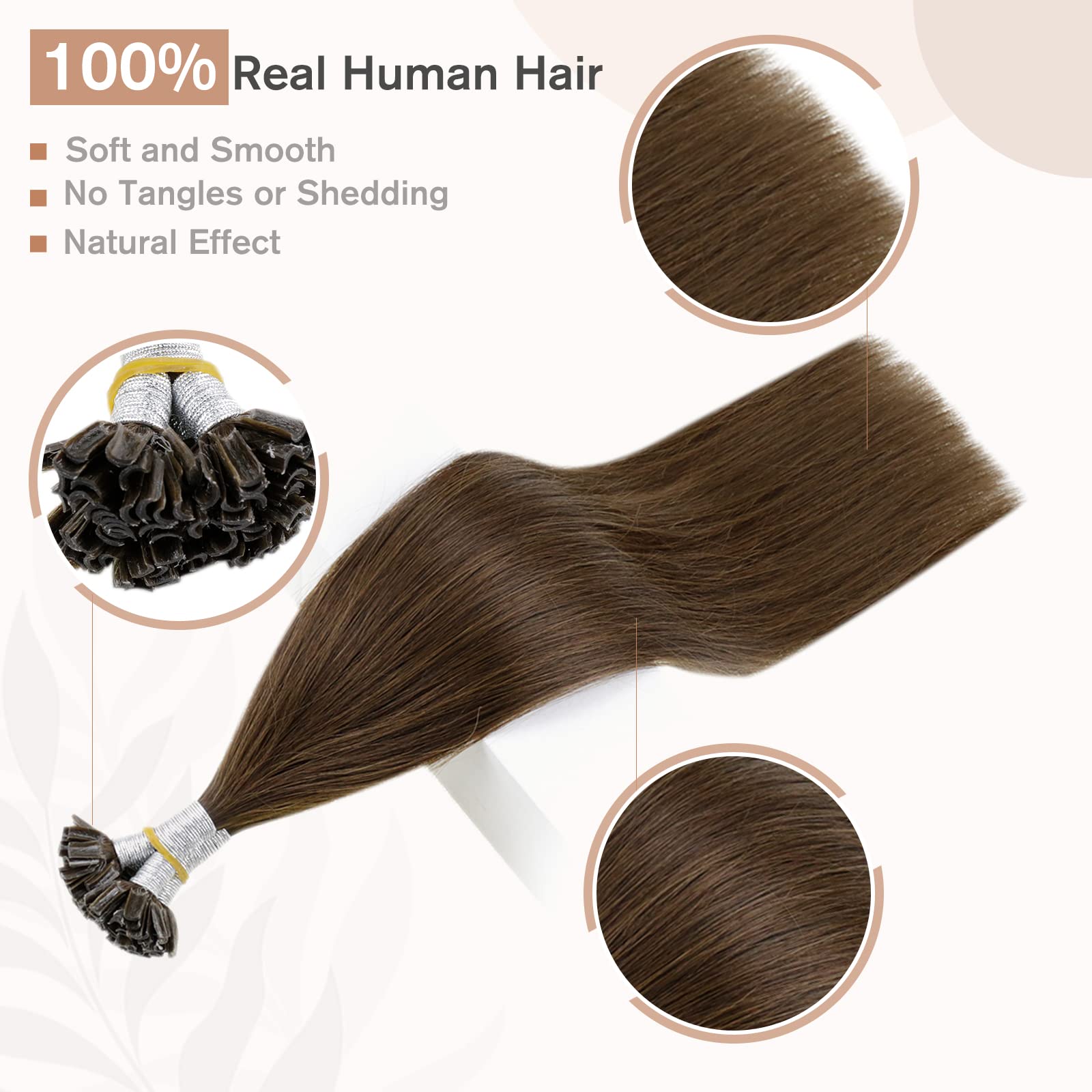 Fshine Marrone Cheratina Extension Veri 35CM 40g Capelli Veri Lisci Extension Marrone Medio Extension Cheratina Capelli Veri 1g/ciocca Capelli Veri Umani Keratin Hair Extensions Human Hair #4