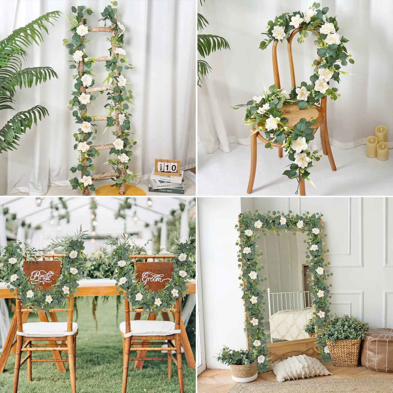 UXORSN 2PCS 12FT Artificial Eucalyptus Flower Garland With White - View #8