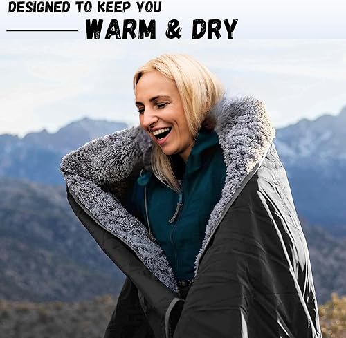 Miniatura 3 de SUITEDNOMAD Manta grande impermeable para estadio al aire libre, resistente al viento y cálida, forro polar extra grueso o sherpa acolchada, ideal