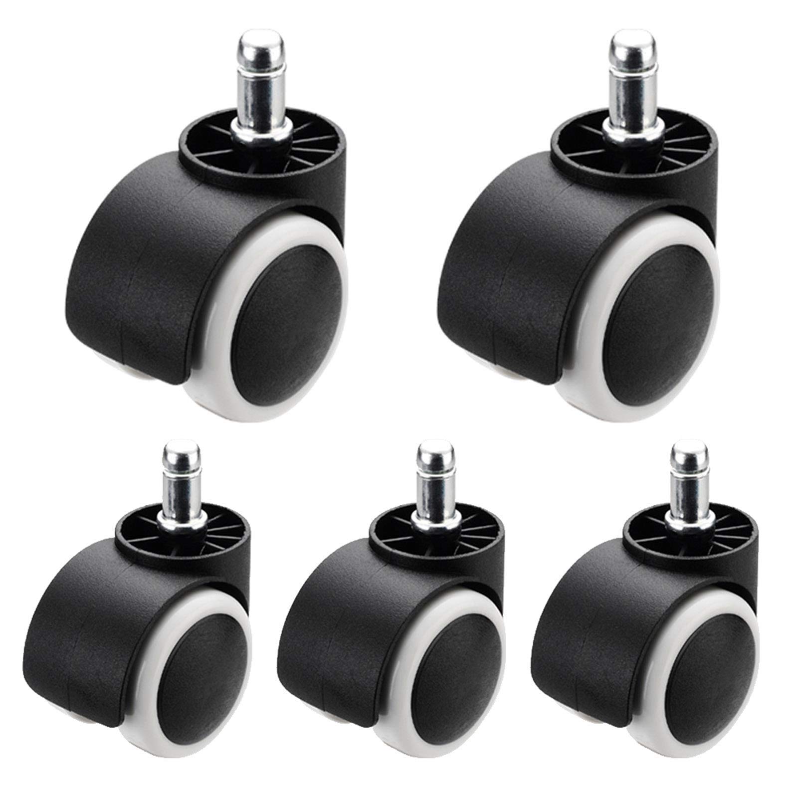 PWOBFBAZ Ruedas con Freno, sillas de Oficina, 5 Piezas, con Tornillos M10, giratorias, diámetro 50 mm, Ruedas de Nailon silenciosas, Carga 80 kg/Blanco/5 Anillos de retención