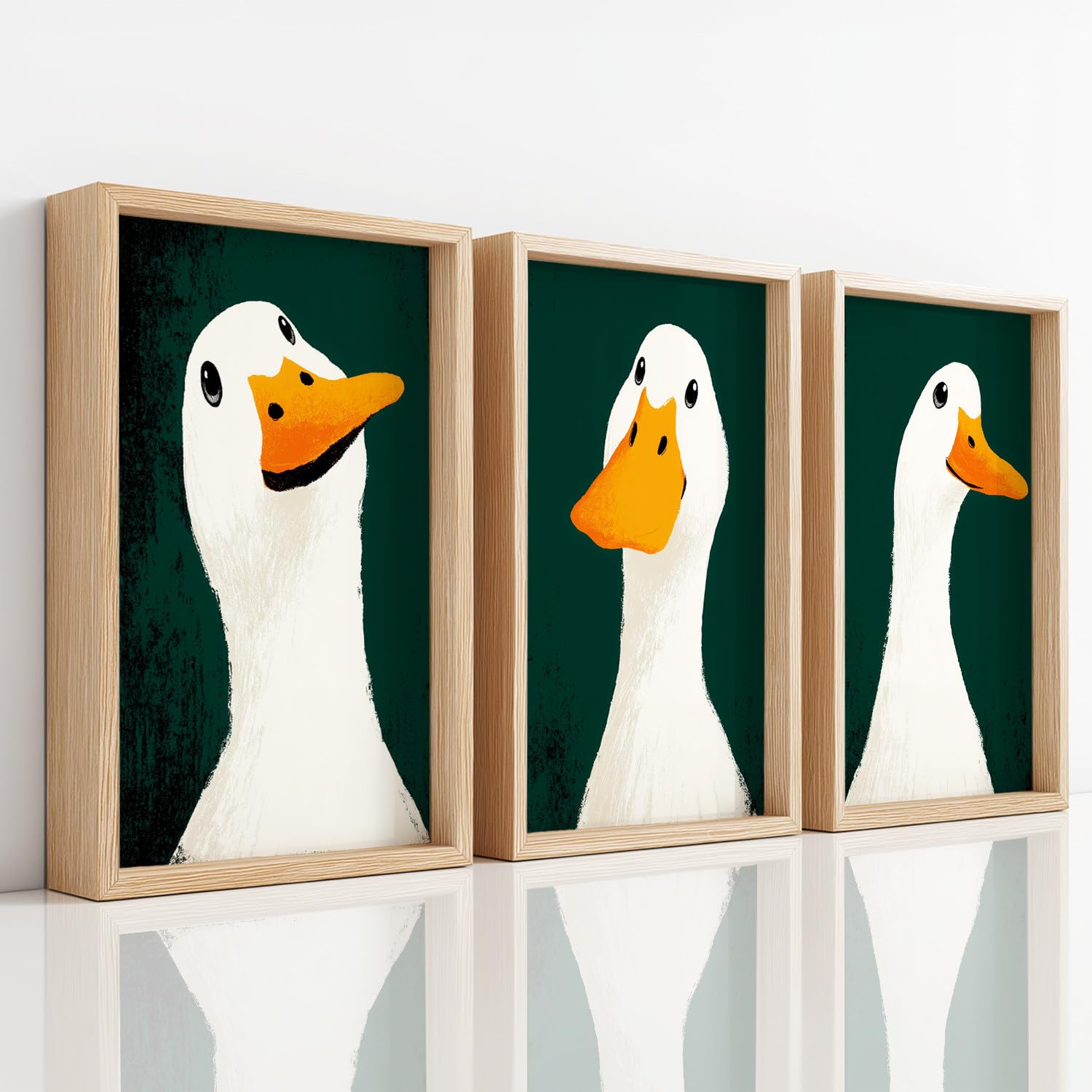 Générique 3 szt. Obraz do dekoracji ścian - Minimalistyczny plakat ze zwierzętami do salonu sypialni łazienki, zabawny portret gęsi czarne tło obrazy na płótnie, obrazy do domu sztuka dekoracyjna