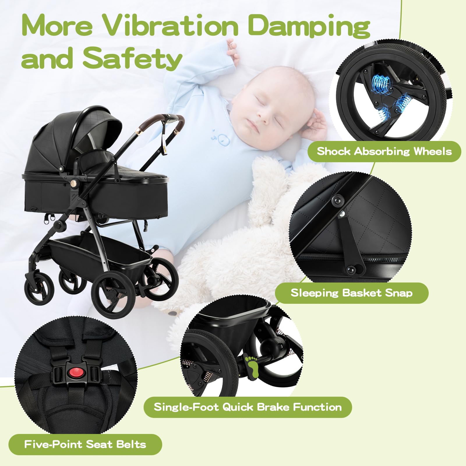 Passeggino 3 in 1,Passeggino Leggero è Dotato di Una Cesta Allargata di 38,5 Cm Per Bambini da 0 a 4 Anni (22 Kg),Passeggino da Viaggio Un Portabicchieri e di Un Parapioggia.