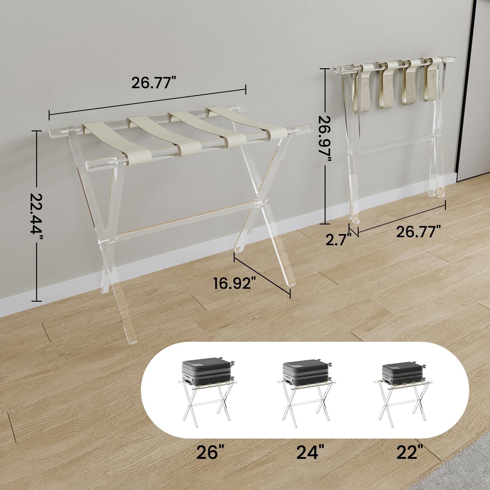 Porte-Bagages en Acrylique for Chambre d'amis - Support De Valise Pliable avec Sangles en Cuir for Chambre À Coucher,Robuste, Support De Valise Pliable, Léger Et Peu Encombrant(B)