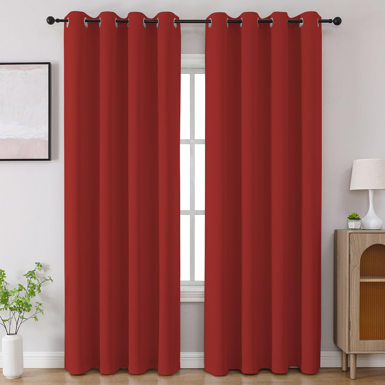 CUCRAF Red Blackout Curtains 96 inch Length 2 Panels Set, Room Darkening Drapes for Living Room Bedroom, Thermal Insulated Light Blocking Grommet Window Curtain (W52 x L96 Inch)