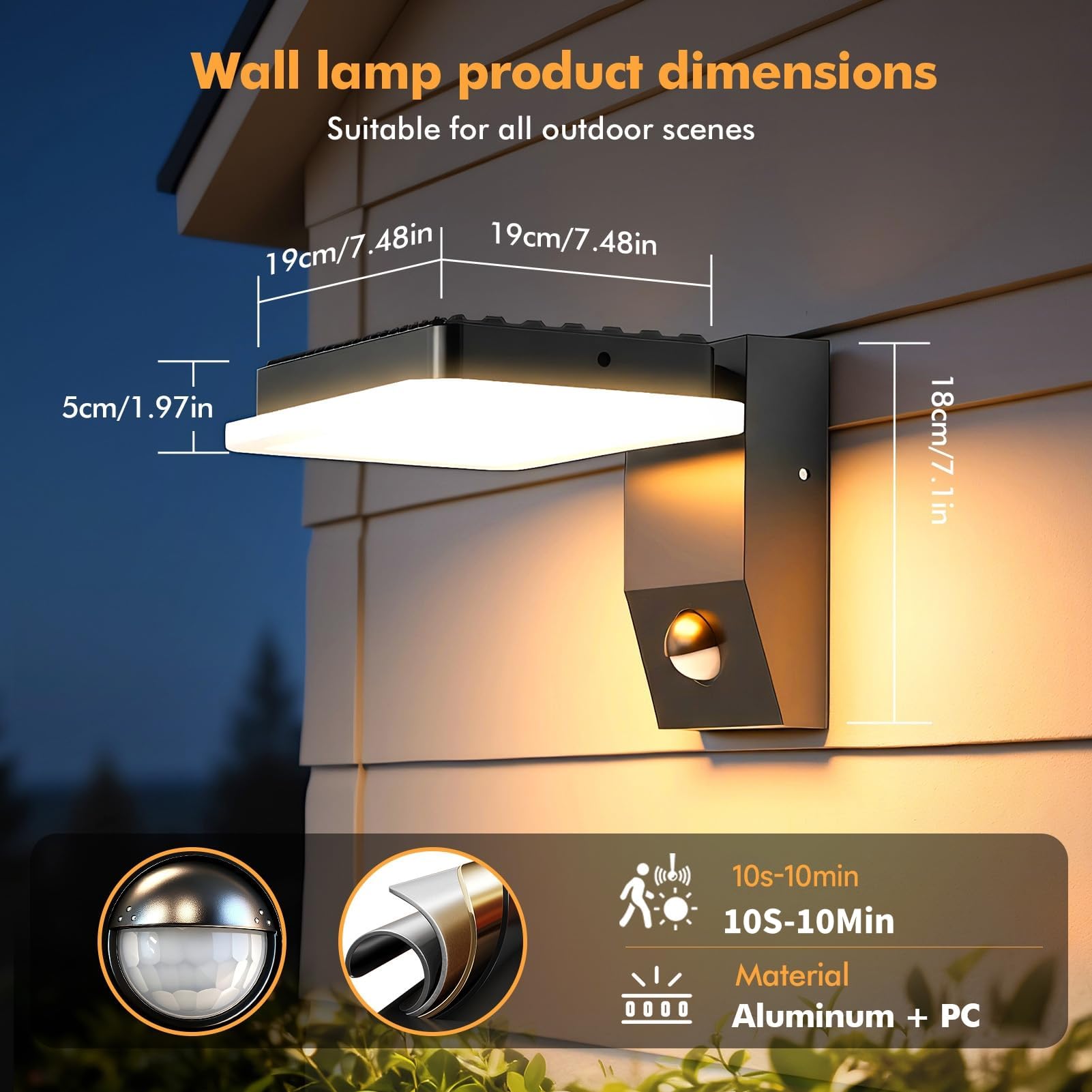papasbox 2 Stück 32W Außenwandleuchte mit Bewegungsmelder Fernbedienung Aluminium LED Panel | Wandleuchte IP65 Wasserdicht 3000K Warmweiß Wandlampe Aussenleuchte für Innen Aussen Garten Terrasse