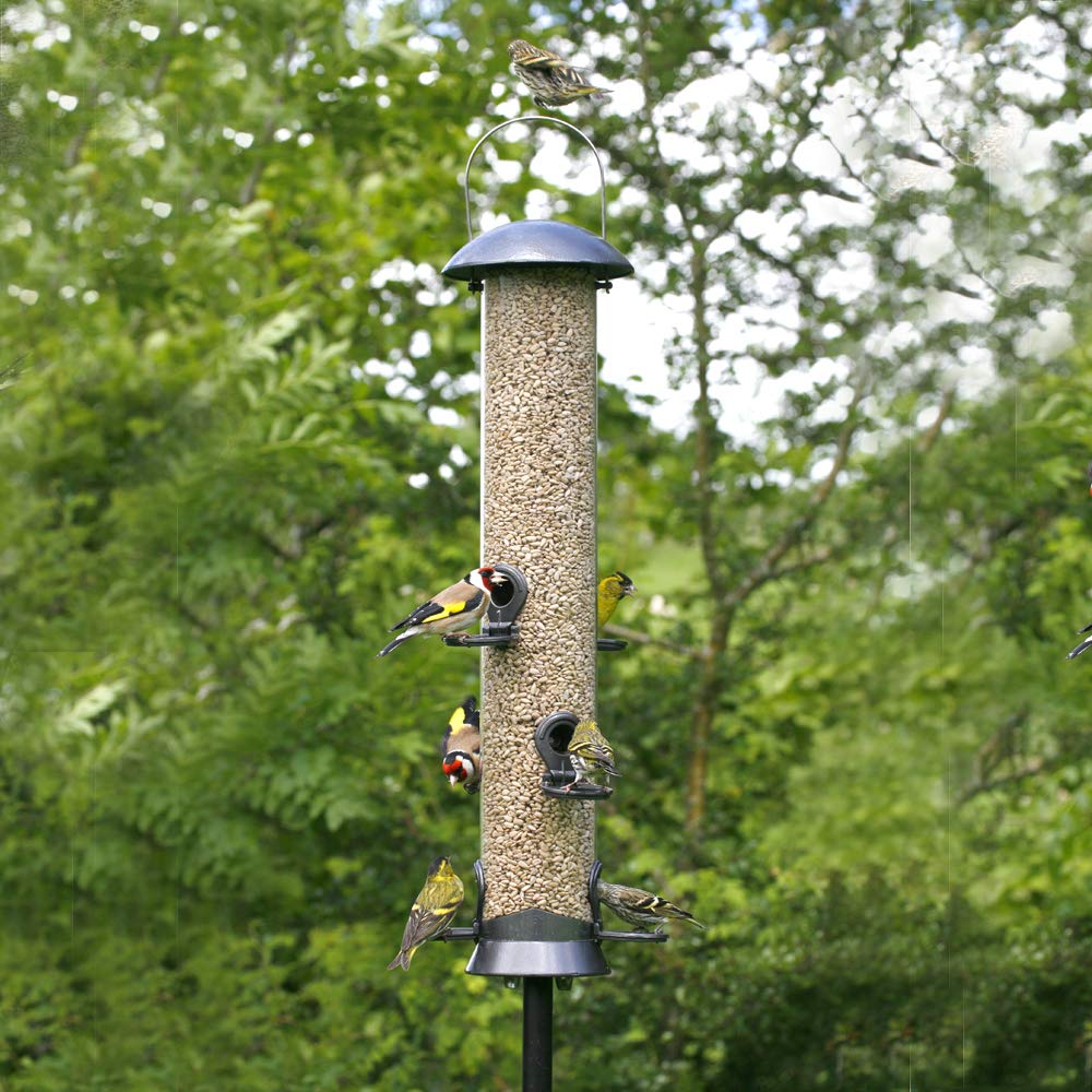 CJ Wildlife Mangeoire Oiseaux Exterieur à Suspendre – Mangeoire Silo pour Oiseaux – Distributeur Graines Oiseaux – Métal Gris Graphite – Grande Contenance, Longue Durée