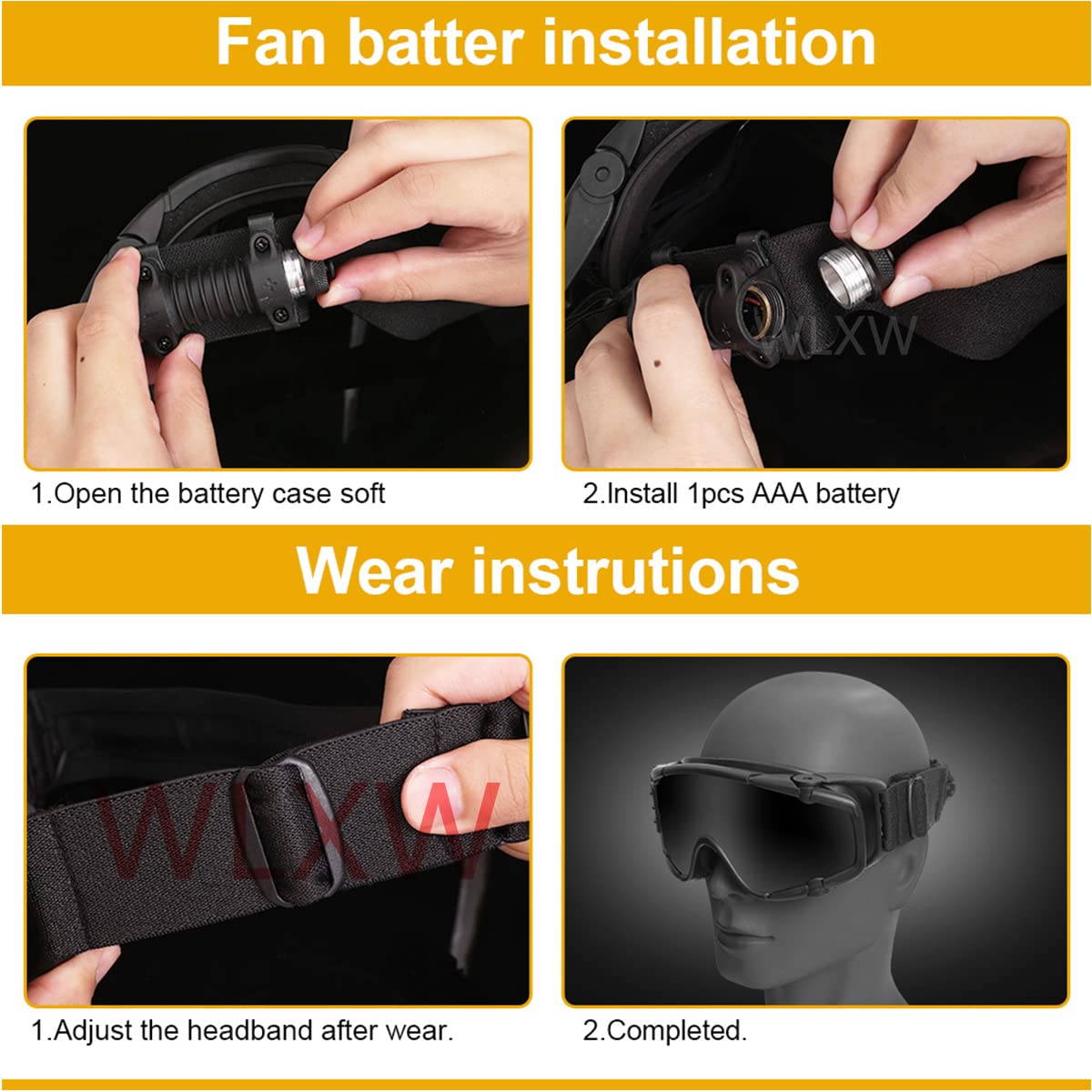 WLXW Lunettes Anti-Buée Airsoft avec Ventilateur Anti-Poussière Réglable Extérieur Tactique Paintball BB Ball Lunettes De Sécurité Lunettes avec 2 Lentilles