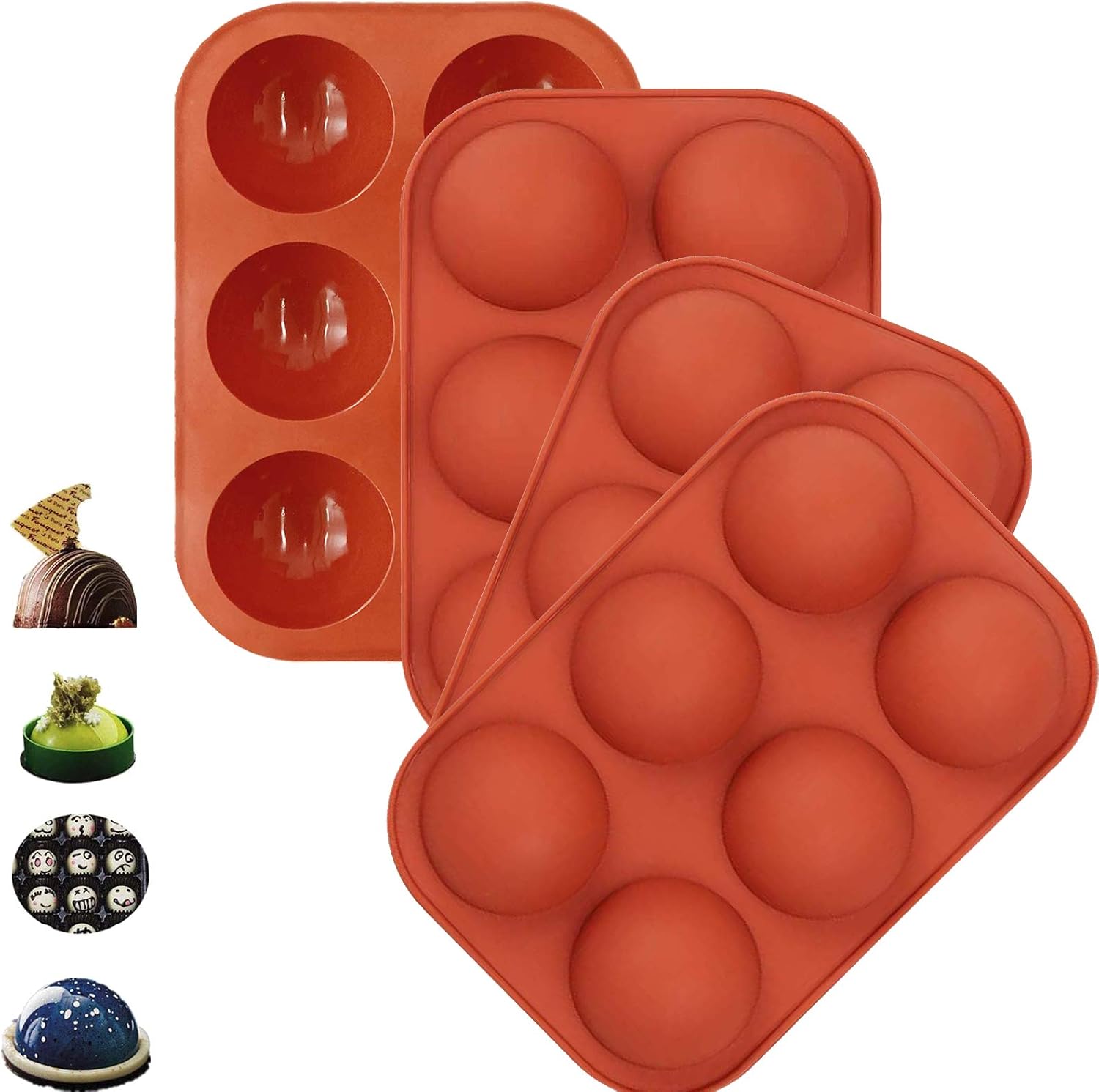 4 Silicone Mold for Chocolate Bomb, Circle Baking Molds for Making Hot Chocolate Cocoa Bombs, Candy, Dome Cake, Semi Sphere Round - 2" - 4 Brown