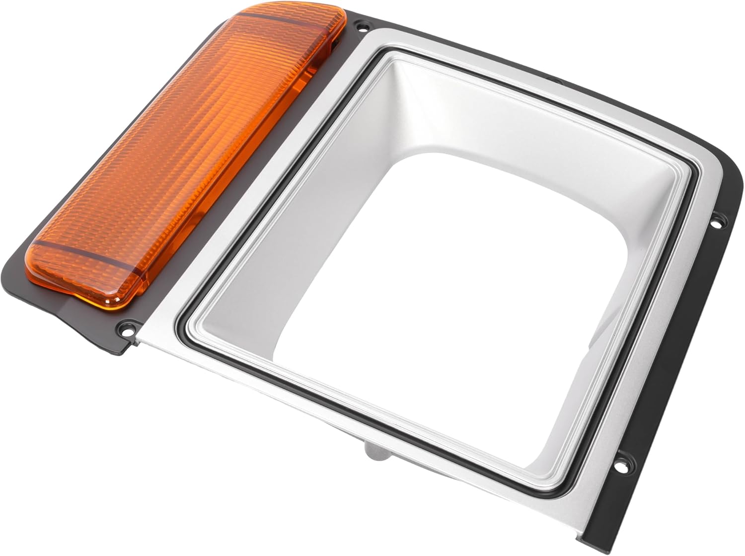 HECASA Right Headlight Bezel w/Turn Signal Light Compatible with 1986-1990 Dodge D100 Ramcharger W100 Replacement for CH2513122 Headlamp Door Bezel Trim Kit Set Yellow Lens Silvery Bezel Right Side