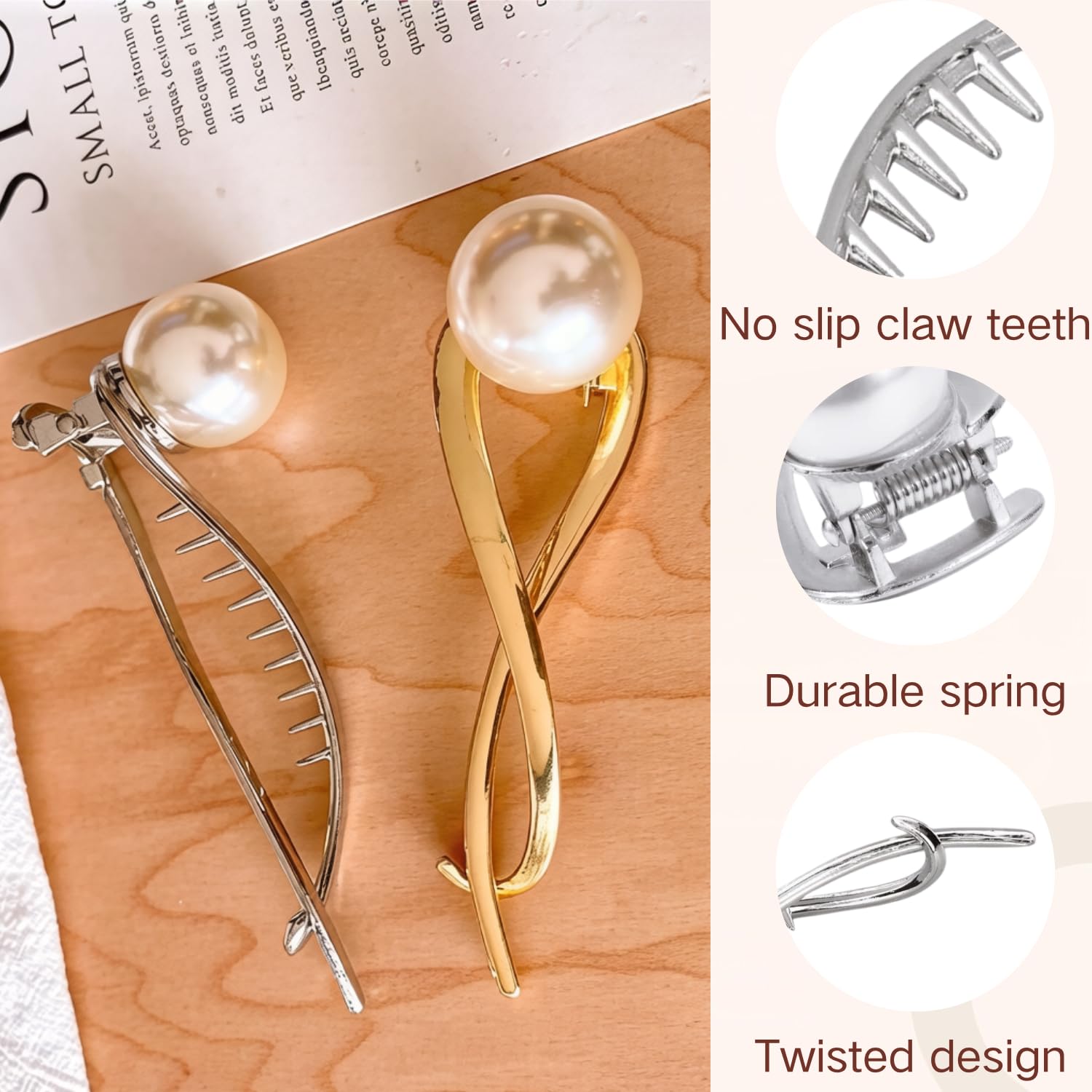 BendJoy® 4Pcs Metal Pearl Hair Clips for Women | Stylish Non-Slip Banana Claw Clips, Elegant Korean Hair Accessories for Long & Thick Hair 1