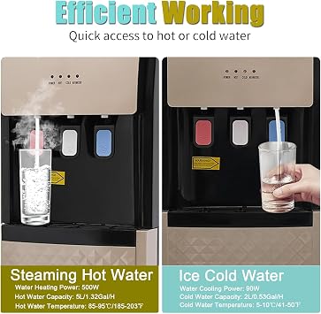 Bottom Loading Water Cooler, 5 Gallon Freestanding Water Dispenser with 3 Temperature Settings of Hot, Cold, Room Water for Home Office Durable (Champagne Gold)