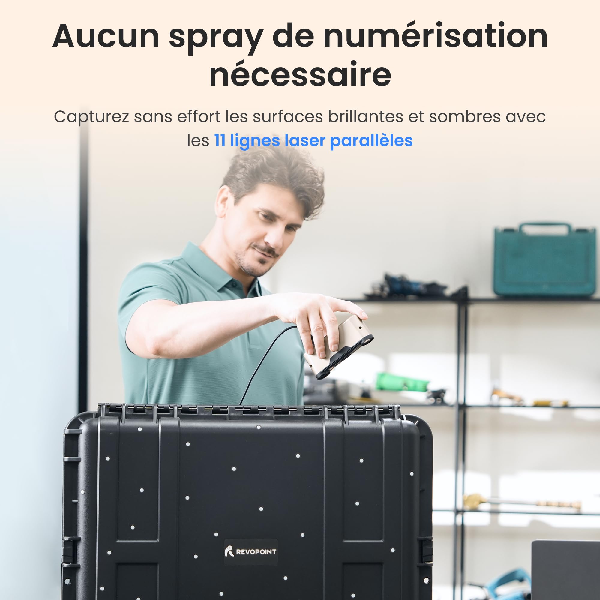 Revopoint INSPIRE 2 Scanner 3D pour impression 3D, précision jusqu’à 0,03 mm, laser multi-lignes et lumière structurée, numérisation sans fil et en extérieur, scans en couleur, Premium