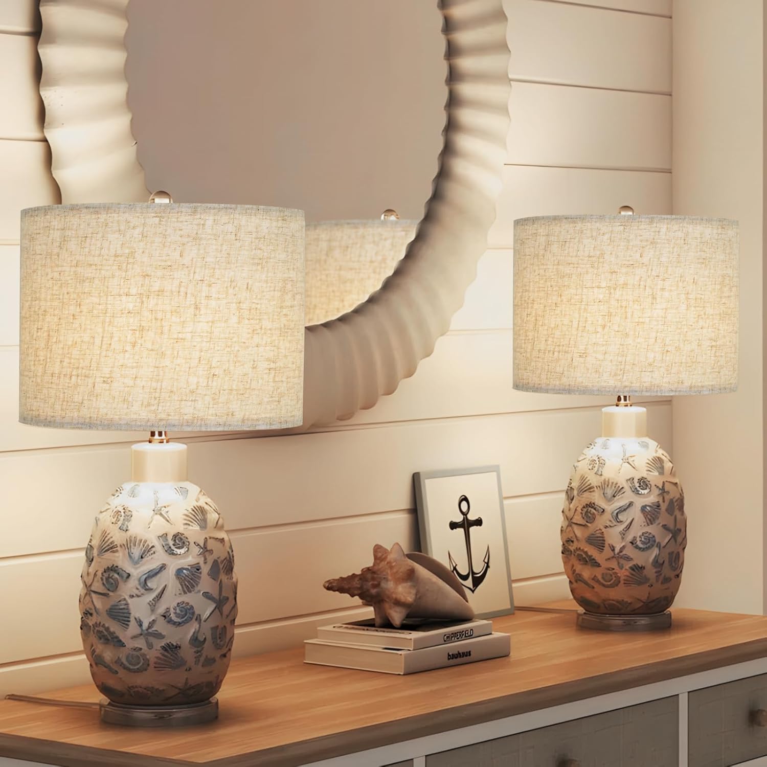 Beige Lamp shades Set of 2, Large Linen Drum Lampshades, 13" Top x 13" Bottom x 10" High Lamp Shade, Replacement Lampshades for Table and Floor Lamps, Pendant Light, Handcrafted, Easy Assembly