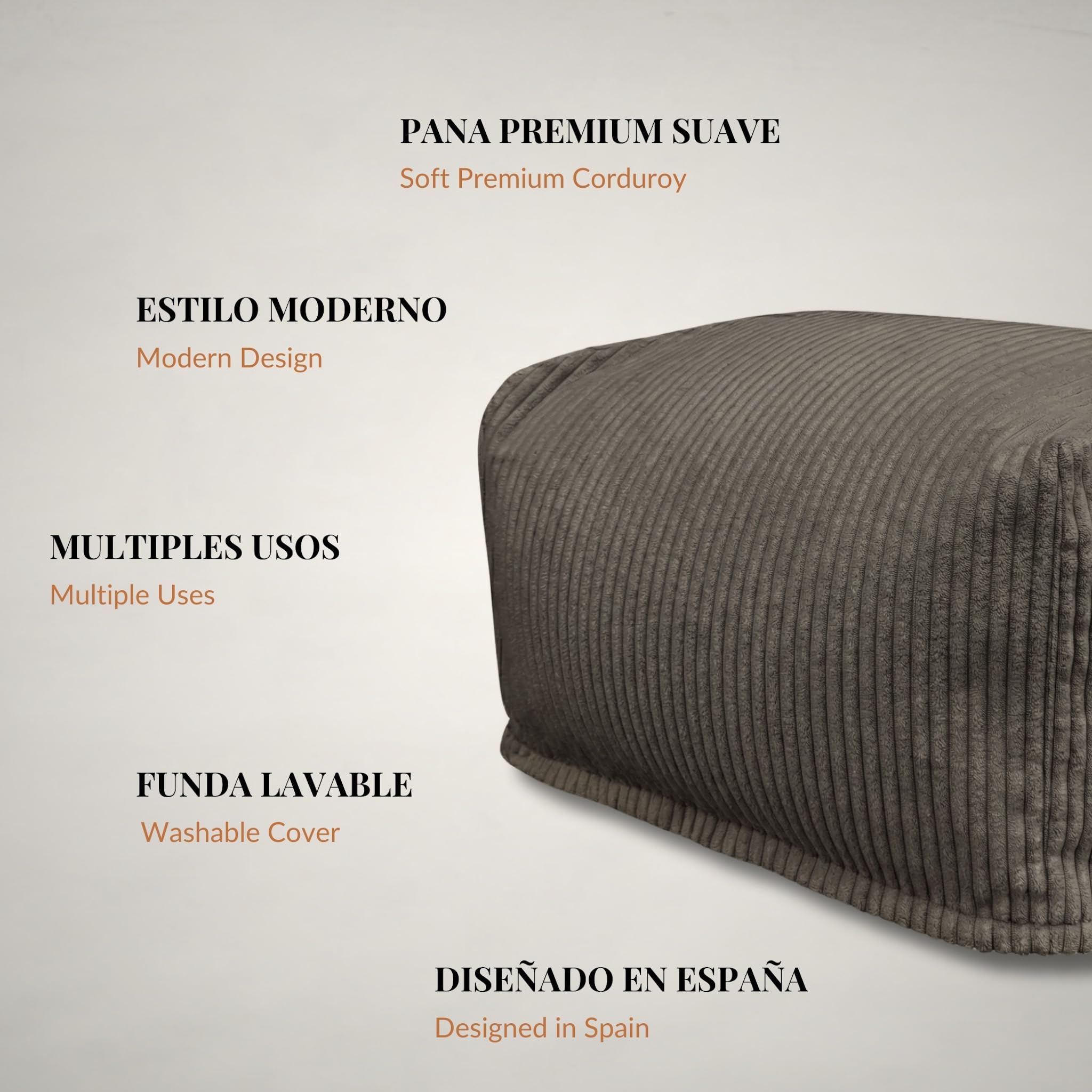 Aiire Sillón Puff con Relleno Incluido - Puf Salon, Dormitorio y Habitación Juvenil Moderno - Funda en Pana Premium Desenfundable y Lavable - Puff Reposapiés Rectangular [50x40x30]
