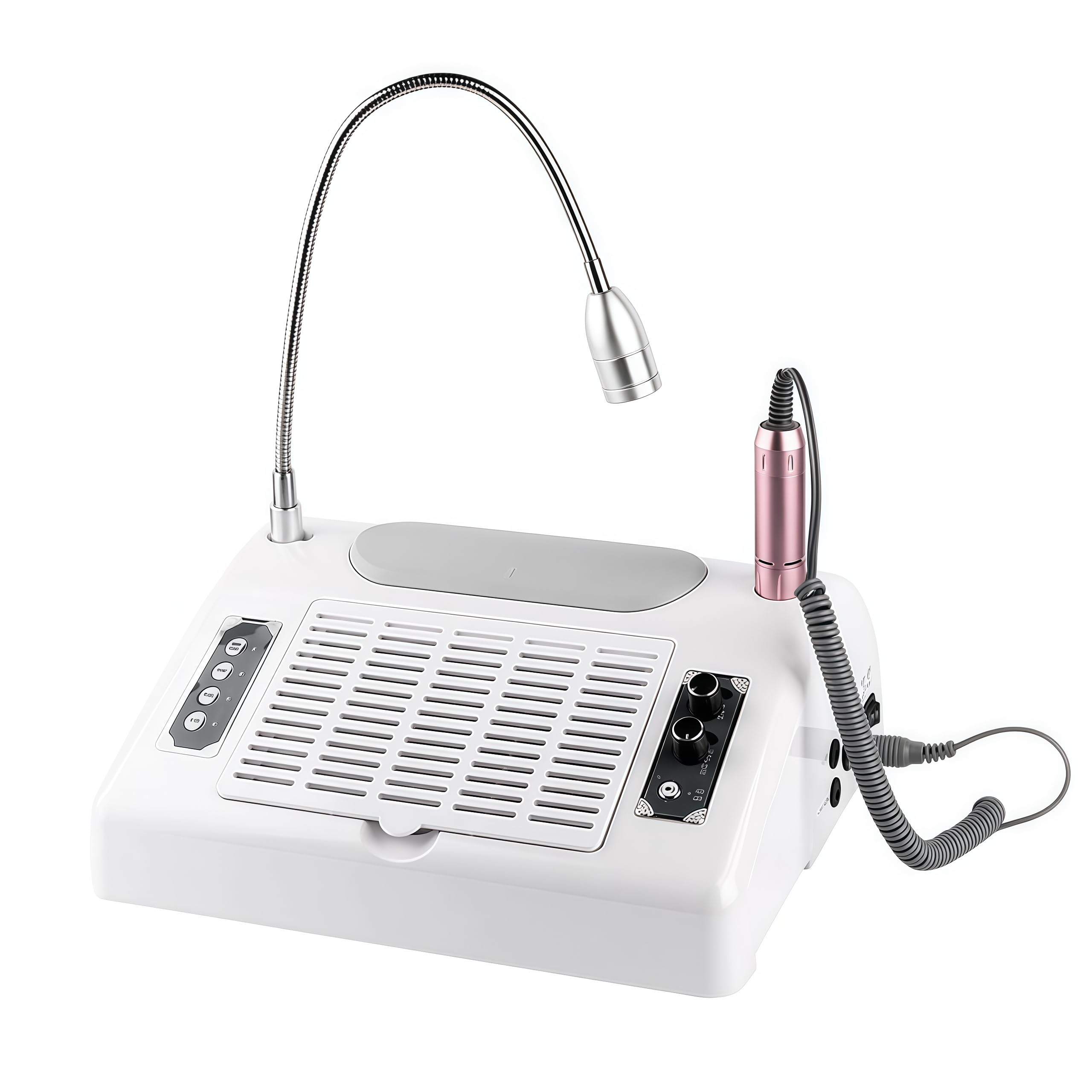 OYHN Aspirador de Uñas con Torno, 30000 Rpm, luz LED Giratoria de 6w Taladro electric de Uñas Profesional, Taladro de uñas electrico 5 en 1, Potente Aspirador de 96W, para Uso Doméstico en Salones