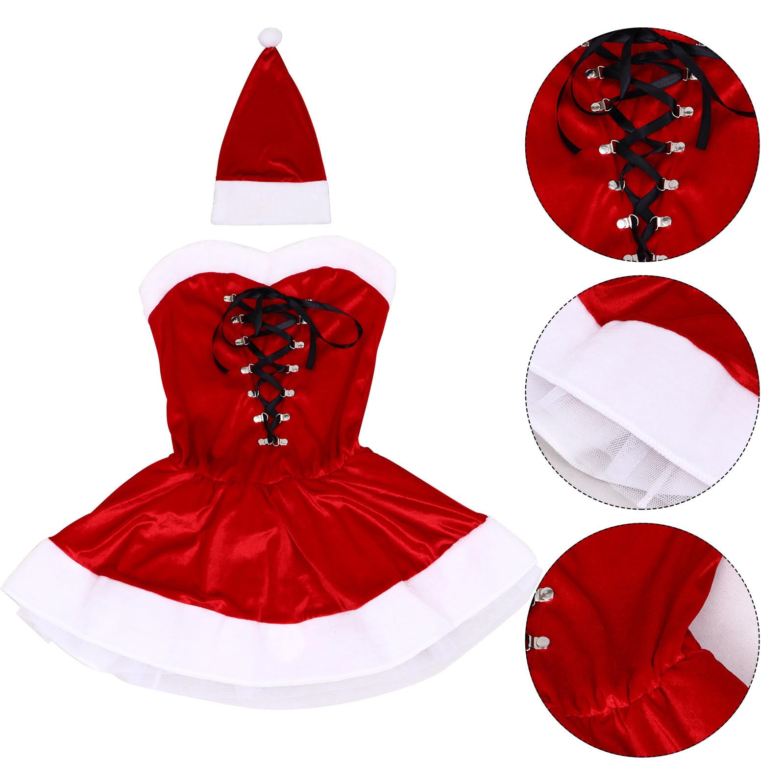 2 Pezzi Costume da Babbo Natale Costume da Donna Natalizio Vestito da Donna E Berretto da Babbo Natale in Peluche per da Spettacolo per Feste Natalizie ()