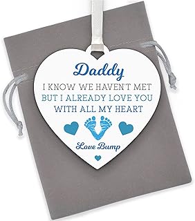 I Love You Gifts From Bump, Daddy To Be Wooden Heart From Bump Gifts, PERSONALISED Fathers Day Gifts From Bump, Gifts From Bump To Daddy, Dad To Be, Daddy Gifts From Bump, With Grey Bag