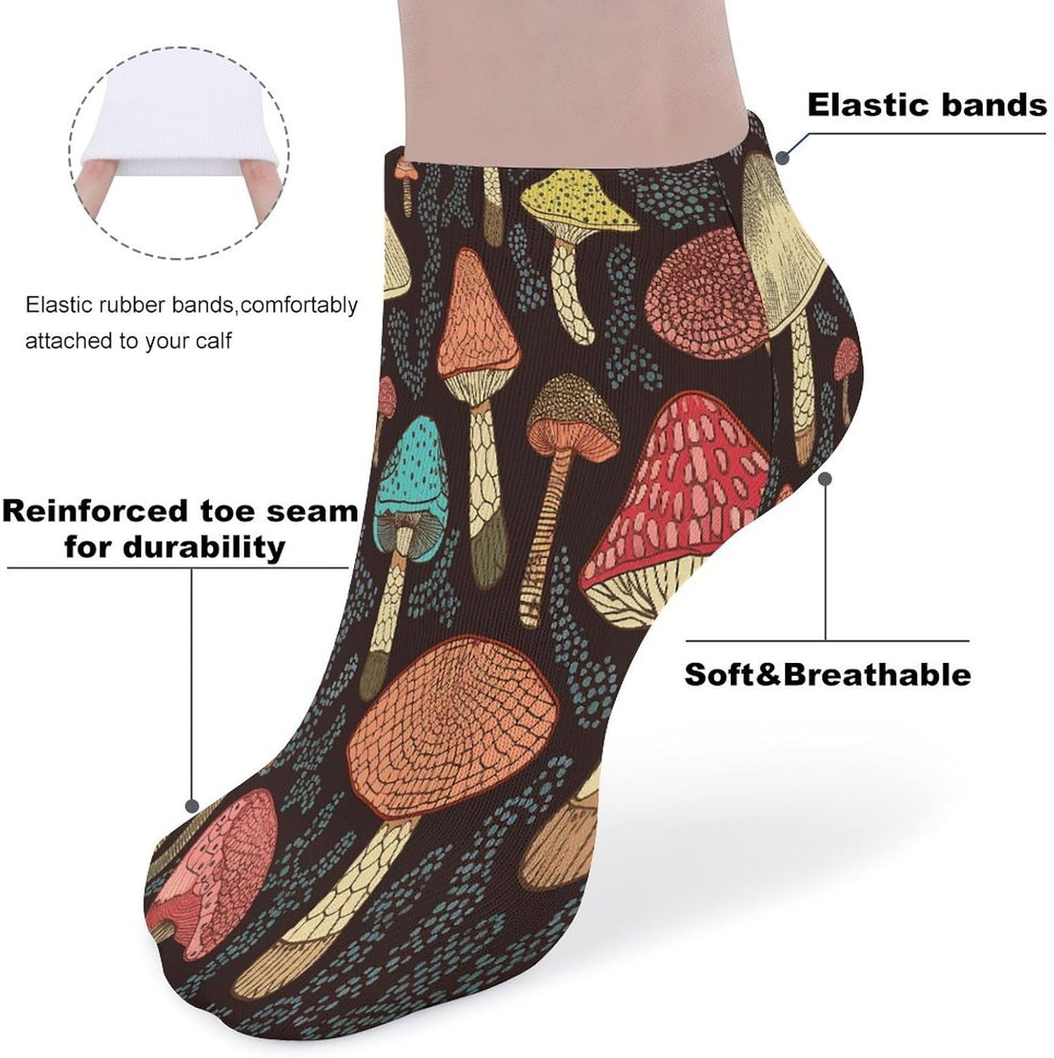 Mushroom Crew Sock for Men Women Funny Novelty Socks Athletic Ankle Socks Comfort Soft Low Cut Tab Sock 5 Pairs