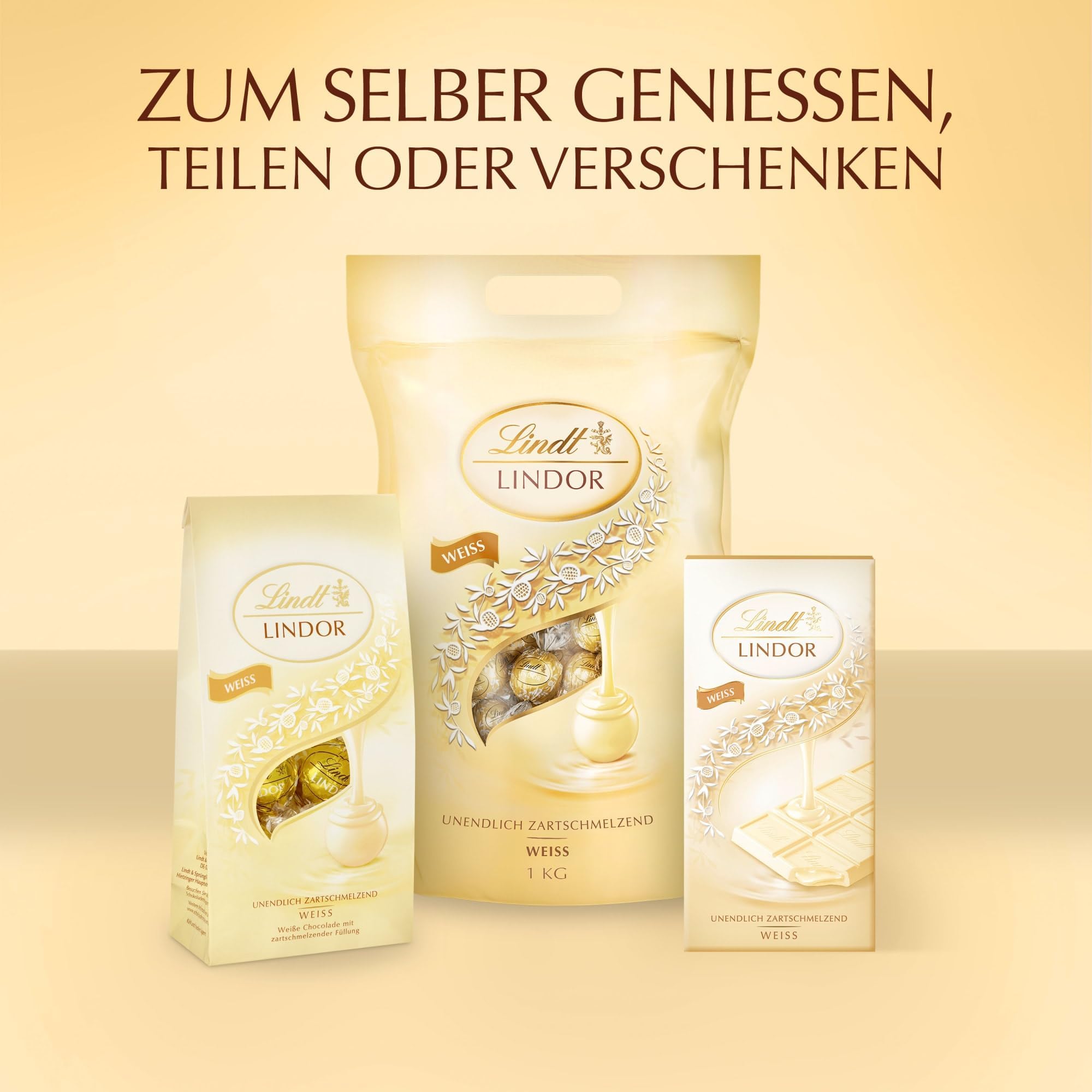 Lindt LINDOR Weiße Schokoladen Kugeln 1kg Großpackung mit zartschmelzender Füllung