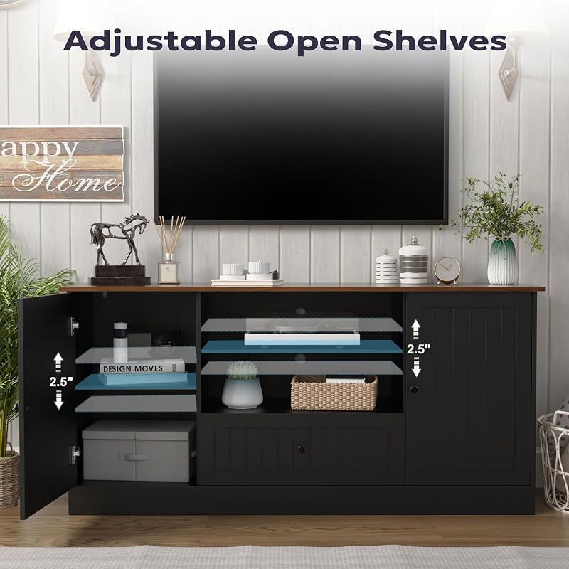 Furnify 63 in Farmhouse TV Stand with Door for TVs up to 70", Black image 3