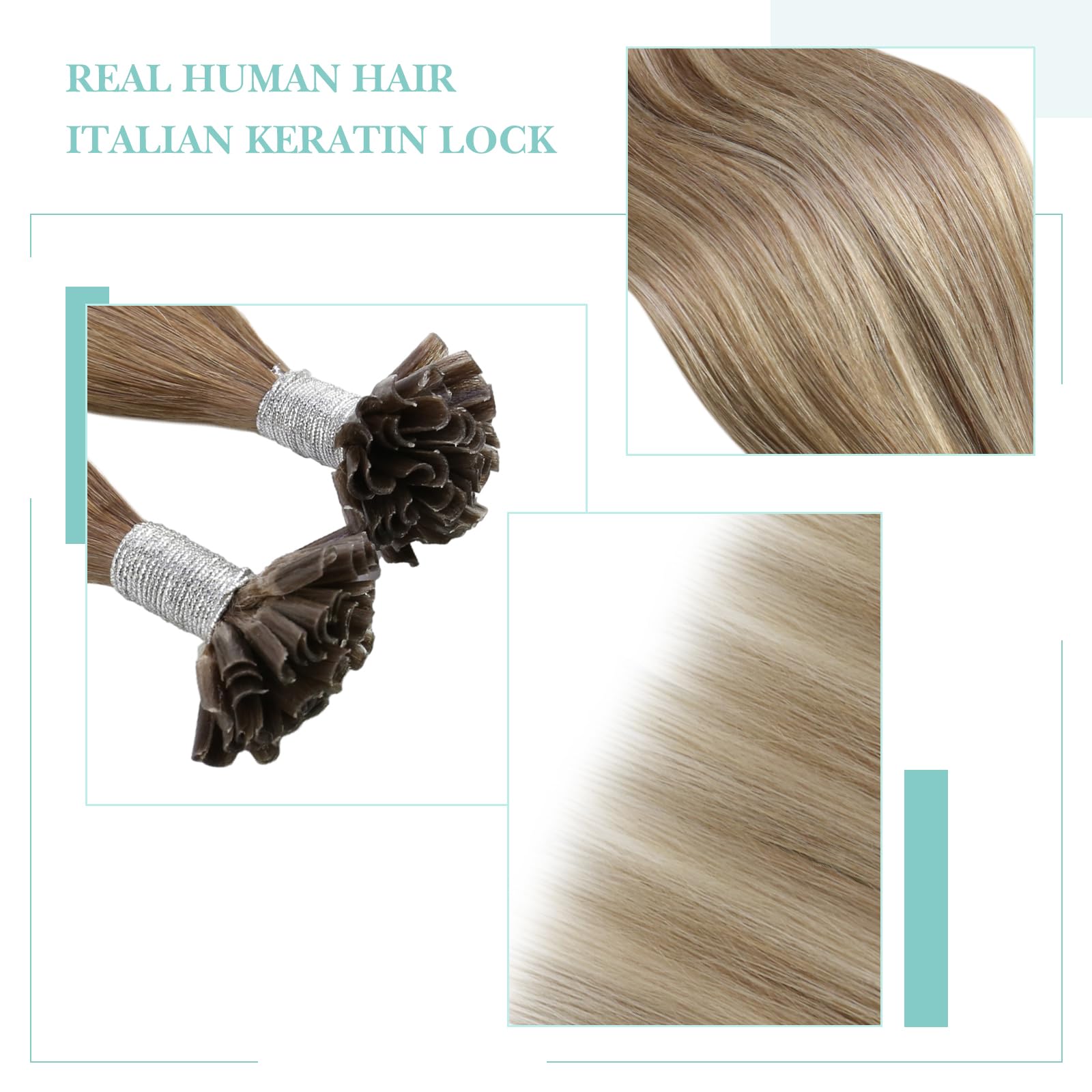 YoungSee U Tips Human Hair Extensions Balayage Light Brown and Platinum Blonde U tip Hair Extensions Balayage 1G/S 50G 20In Silky Straight Utip Hair for Women - Image 3